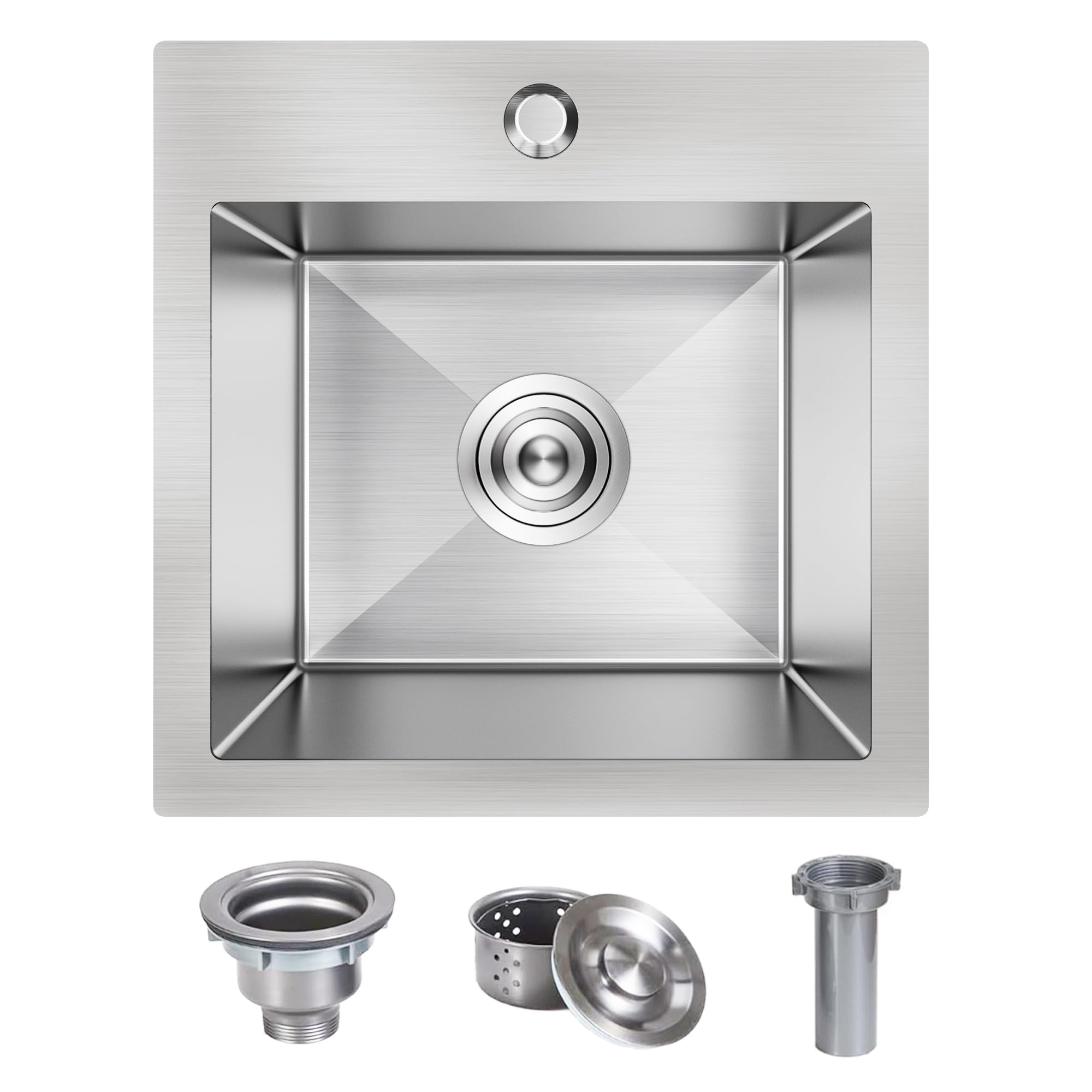 15 X 15 Inch Drop In Kitchen Bar Sink, Stainless Steel Single Bowl Topmount Bar Prep Sink Small Kitchen Sink With Basket Straine