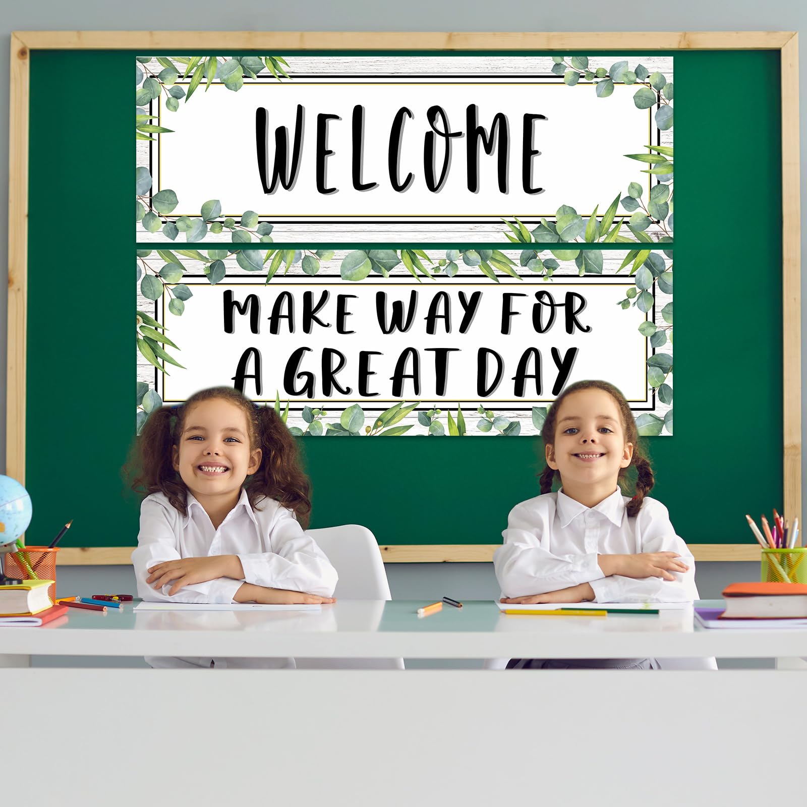 Qoubai Eucalyptus Classroom Welcome Banner And Poster For Teachers Greenery Motivational And Inspirational Banner Decor For Pres