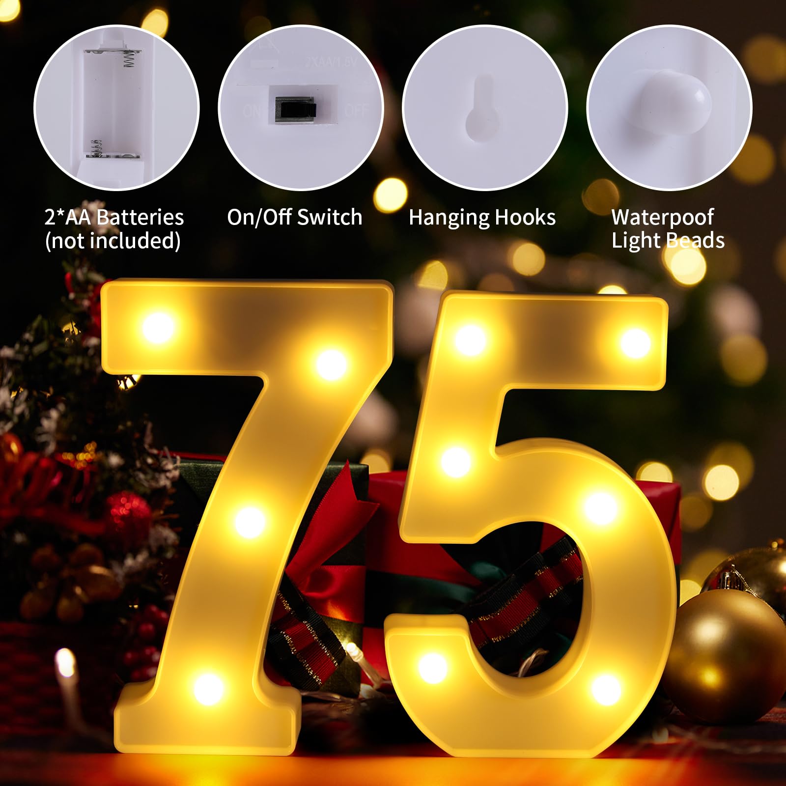75th Birthday Decorations for Women Men,75 Birthday Decorations for Centerpieces Table,75 Light Up Numbers Sign Led for Party Ba
