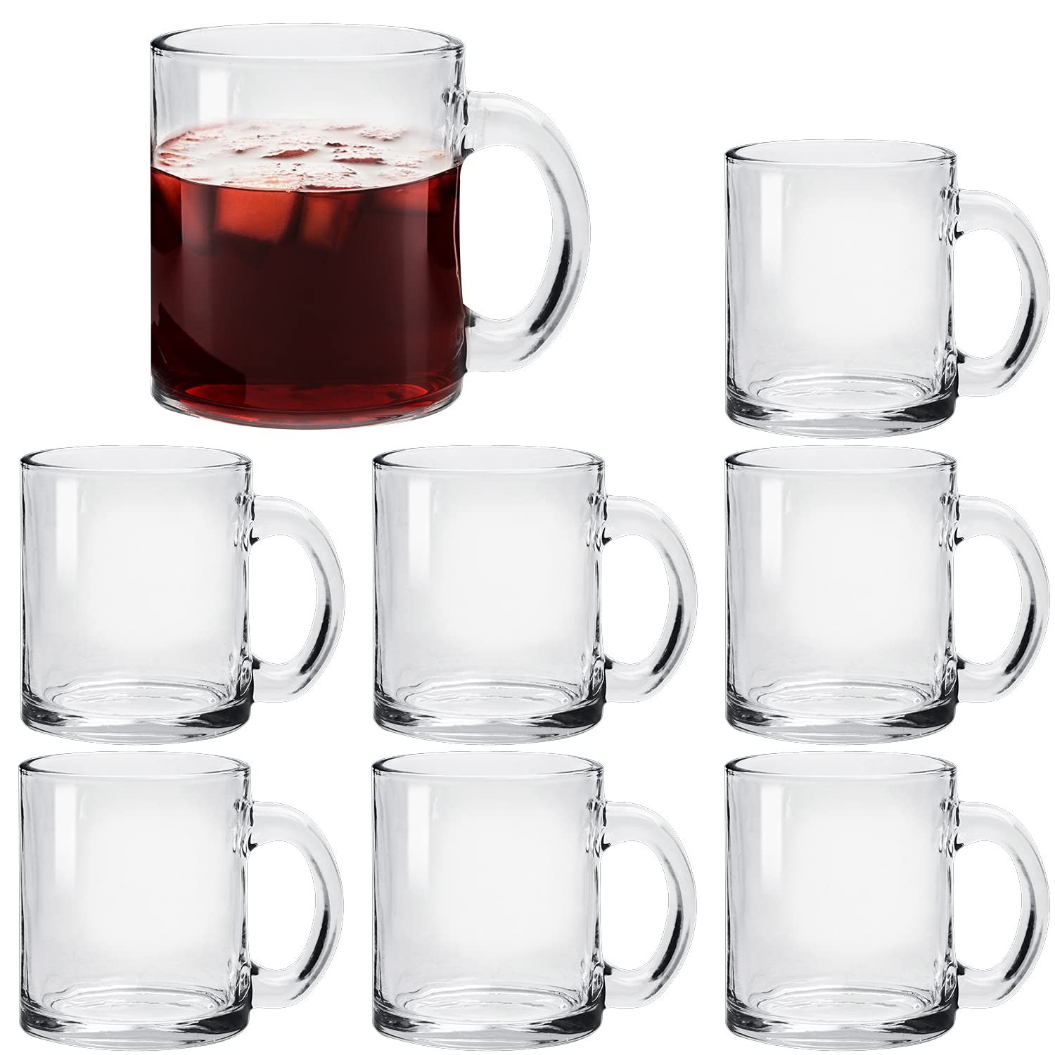 Accguan Glass Coffee Mug Set, (8 Pack) 12 Ounce with Convenient Handle, Tea Glasses for Hot/Cold Beverages, Thermal Shock Resist