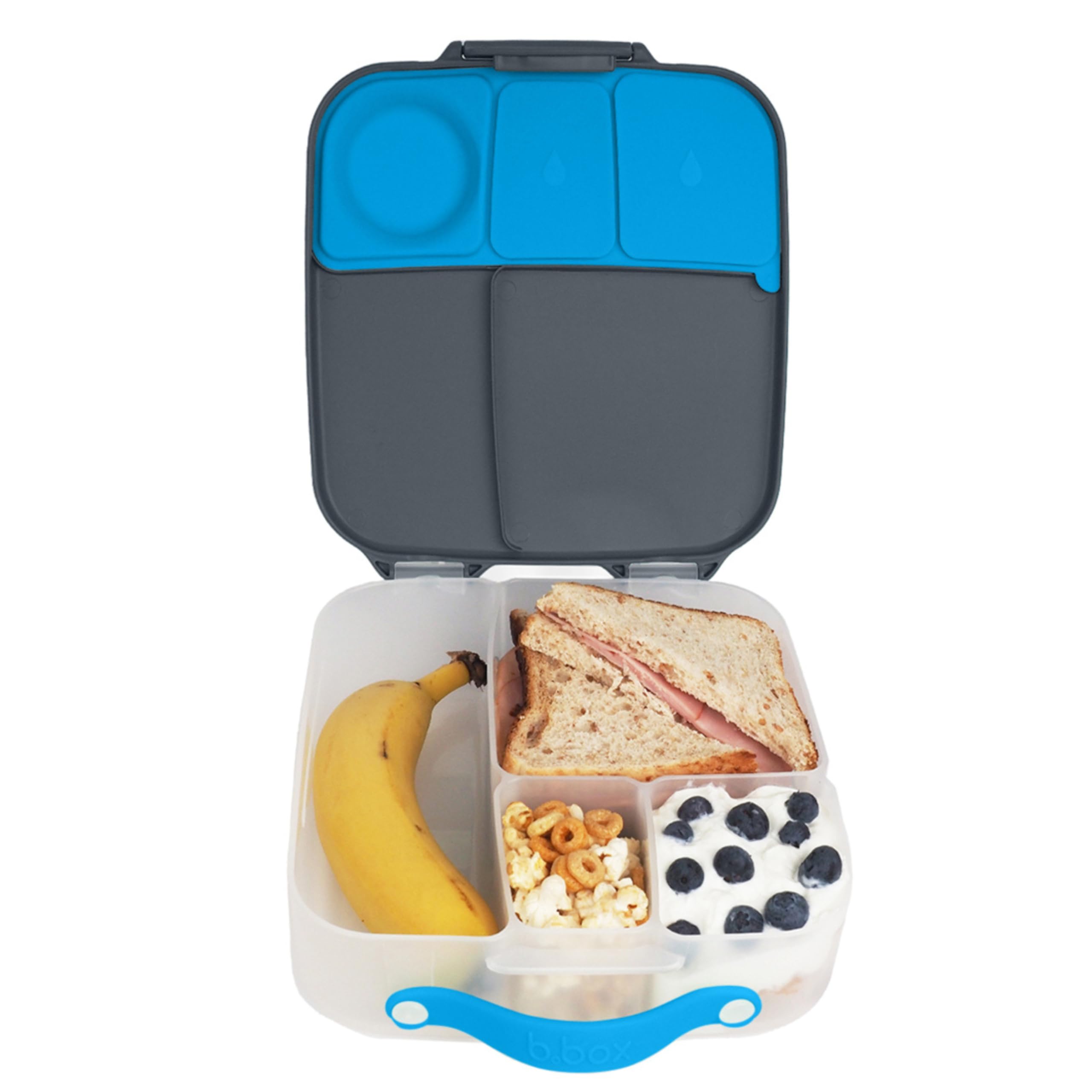 B.Box Kids Lunch Box, Bento Box, 4 Compartments (2 Leakproof), Large Size For Big Appetites, Kids 3 Years And Up (Blue Slate, 2L