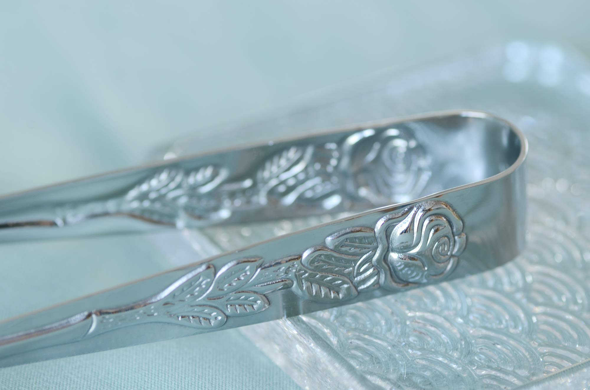 Hinmay 6Pcs Mini Serving Tongs 4-Inch Small Rose Sugar Cube Tongs (Silver)