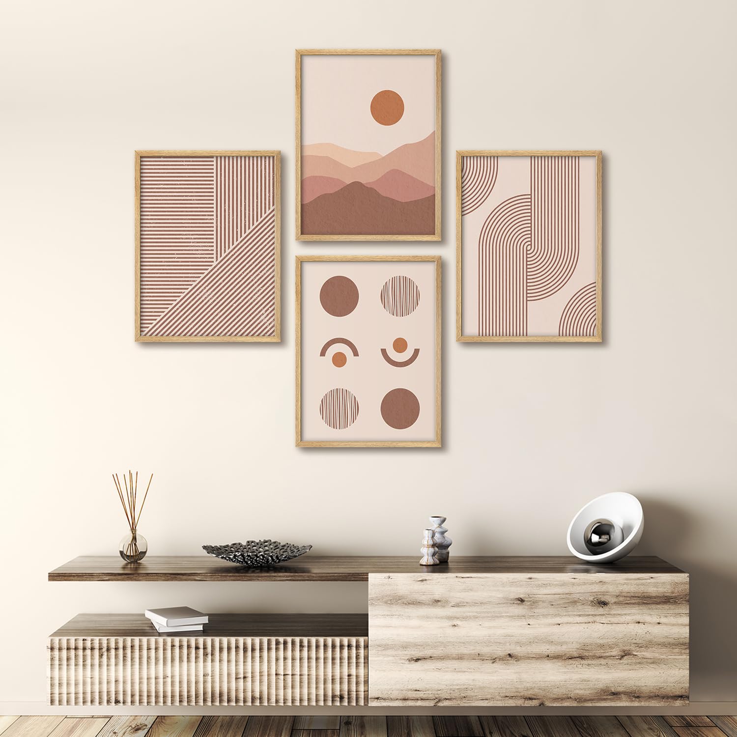 Signwin Framed Poster Set Abstract Red And Pink Modern Geometric And Minimalist Illustrations Modern Art Decorative Minimalist M