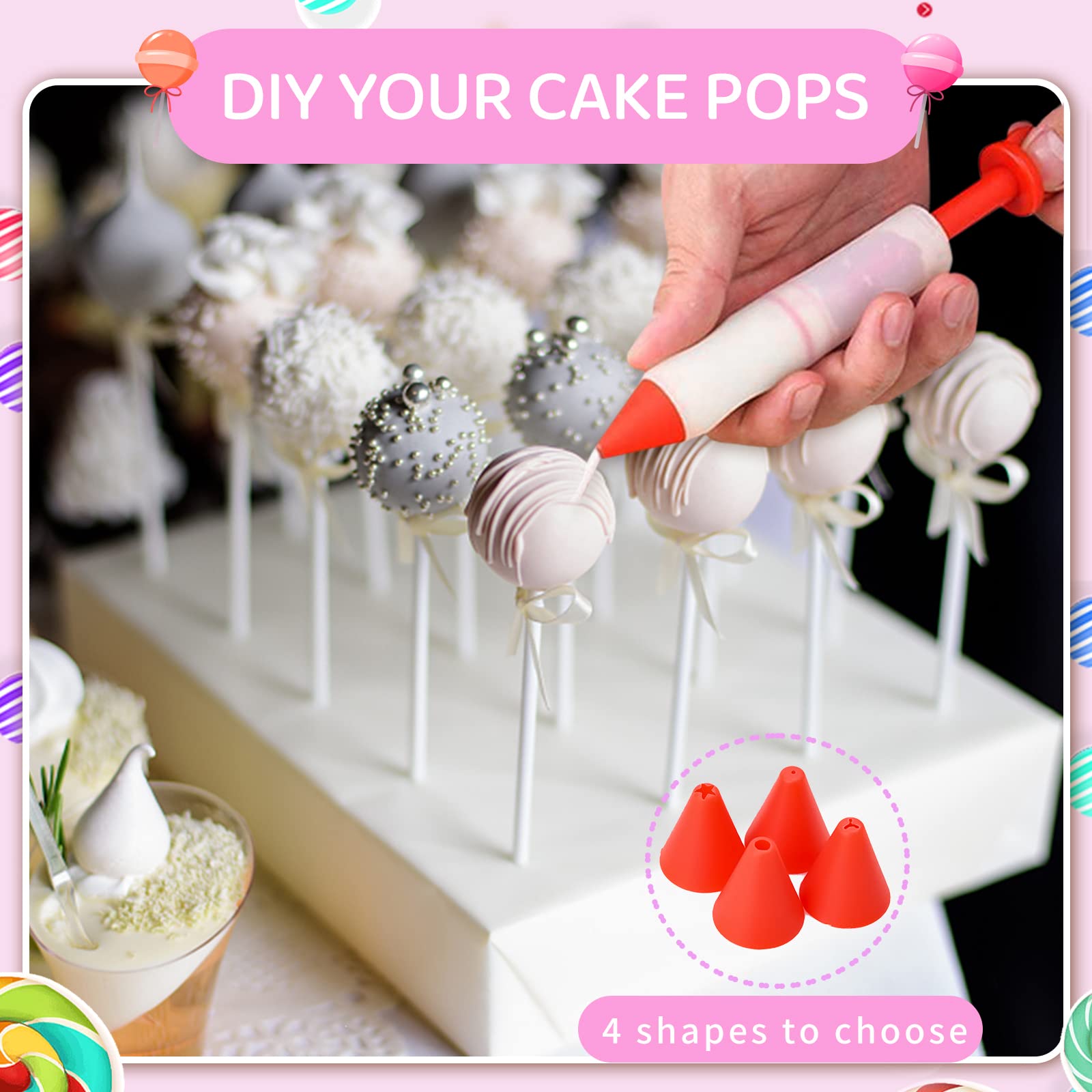 Cake Pop Kit, Including 100 Cake Pop Sticks And Wrappers, 100 Twist Ties, 1 Cake Pop Scooper And Decorating Pen, Cake Pops Makin