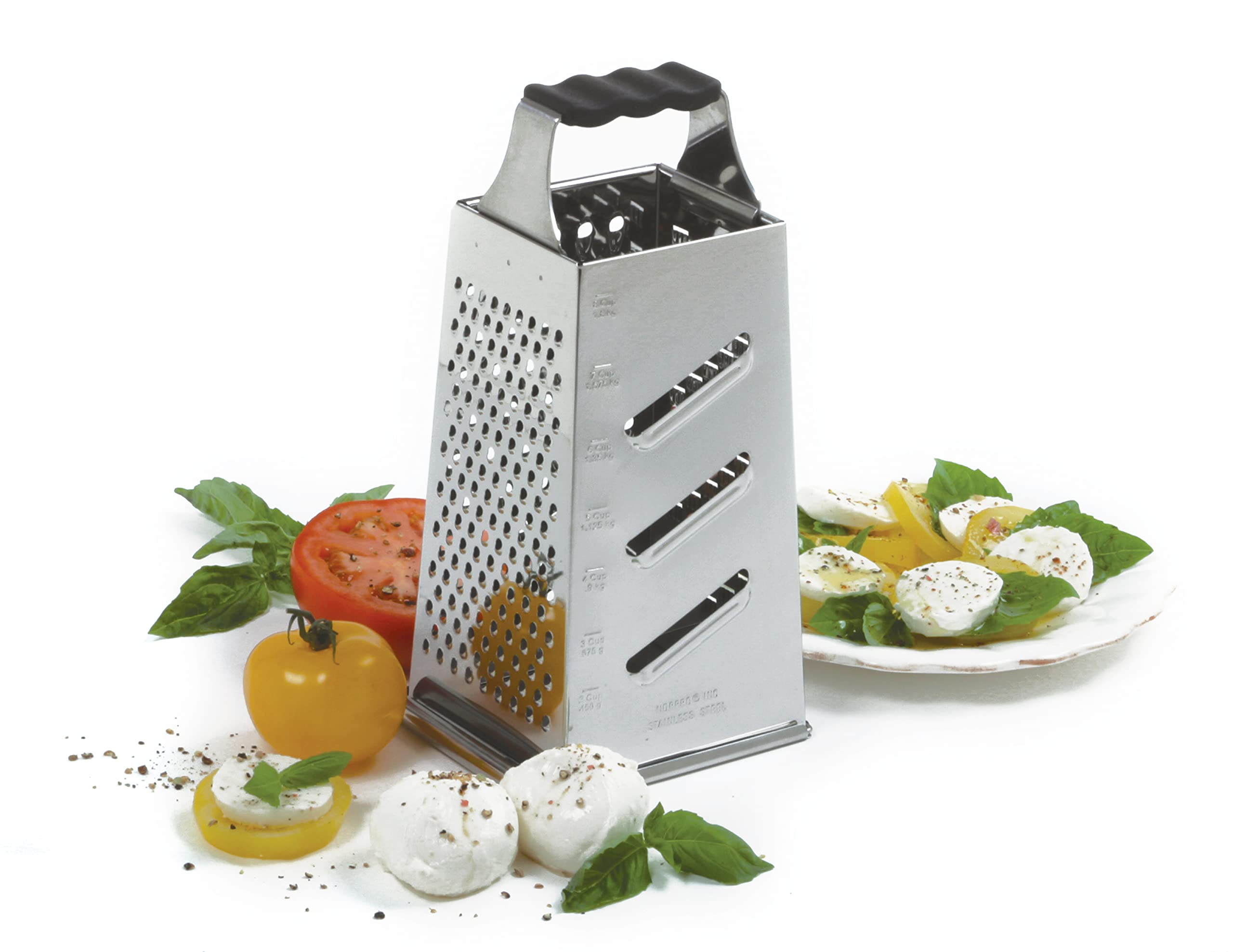Norpro Silver Grip-EZ Stainless Steel Grater with Catcher, 10in - Model 343, Silver Finish