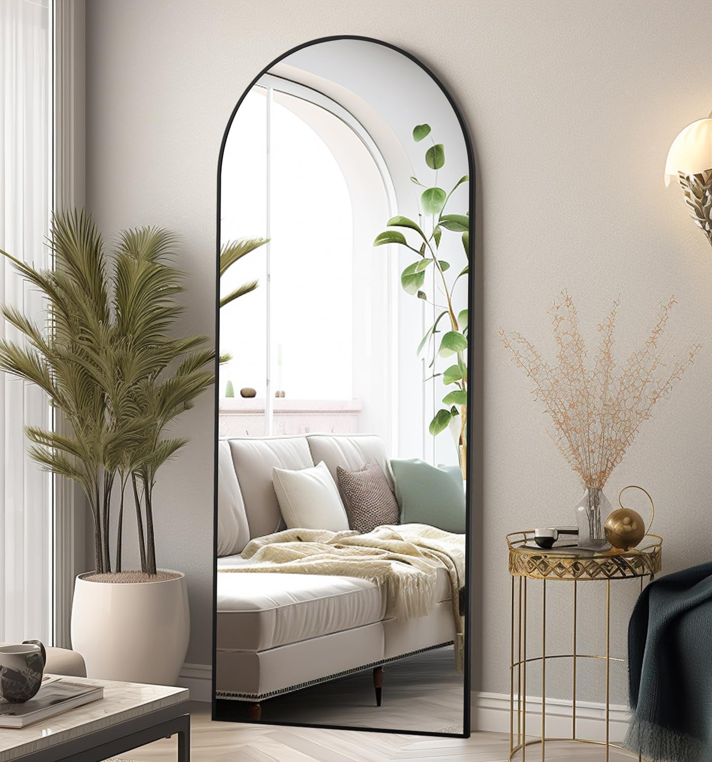 Floor Mirror, 64 x21  Black Full Length Mirror, Arched Mirrors Full Length, Freestanding Mirrors, Arch Floor Length Mirror with 