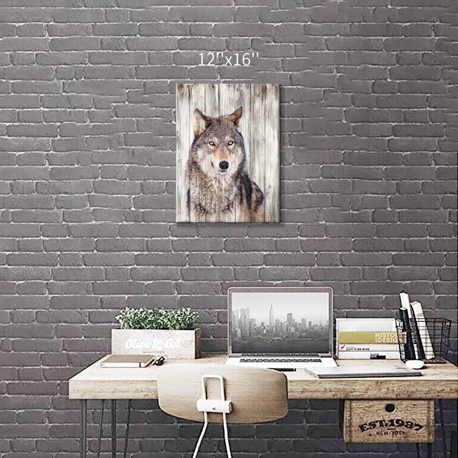 Hardy Gallery Gray Wolf Wall Art Print: Wild Animal Artwork Painting Picture On Canvas Small Size For Kids Room (16'' X 12'')
