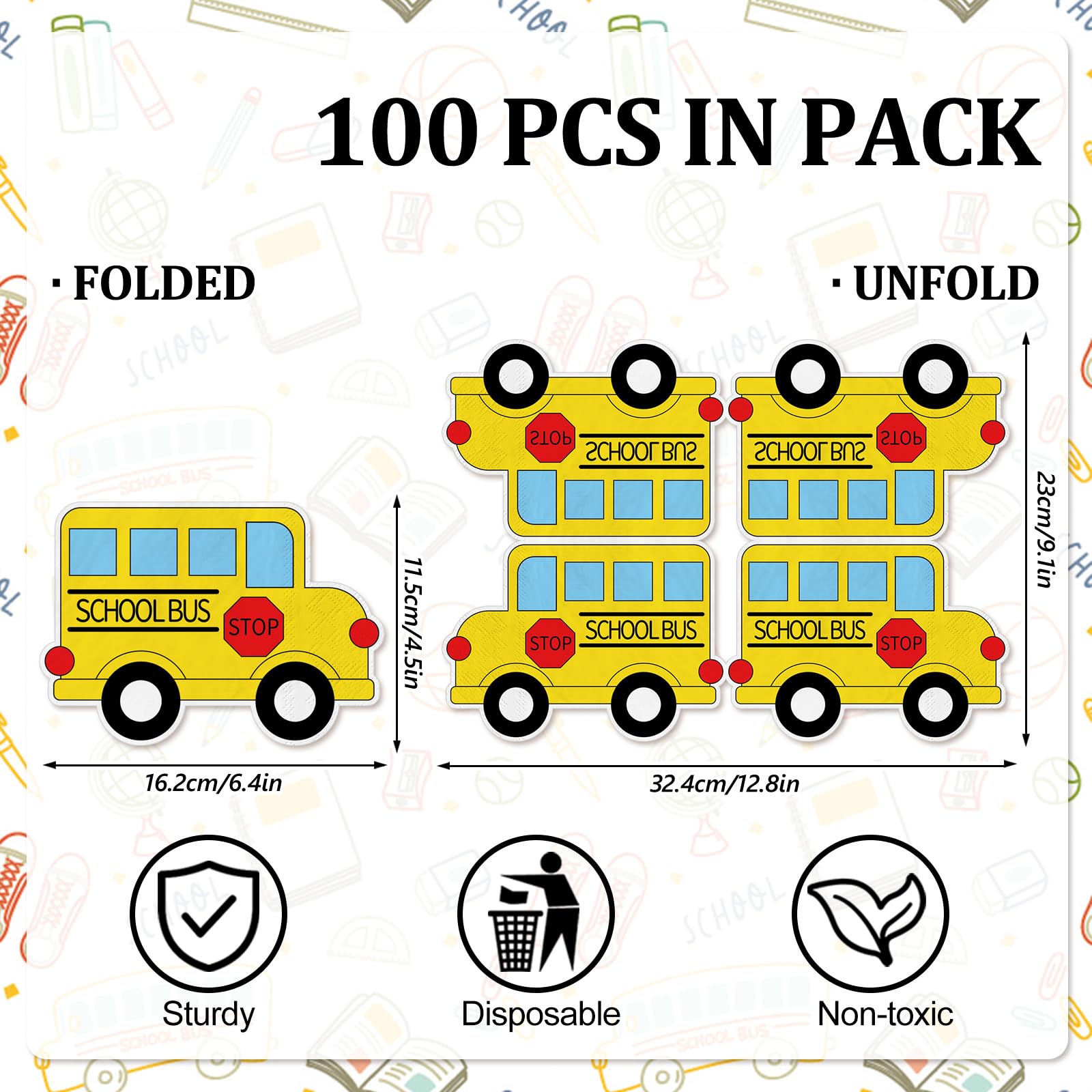 Whaline 100Pcs Back To School Paper Napkin Yellow School Bus Disposable Napkins School Season Luncheon Dinner Napkin For First D