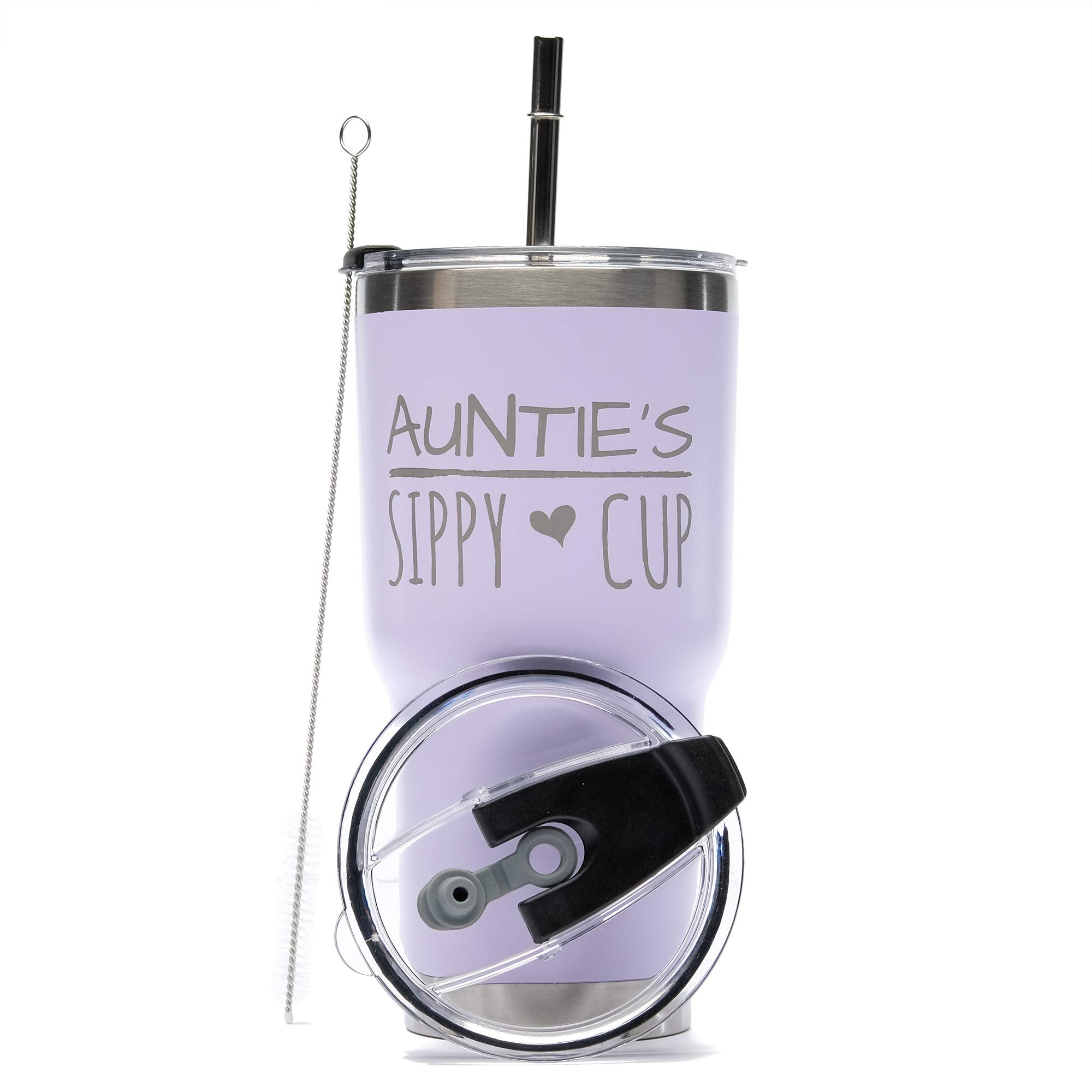 Greatness Line Auntie'S Sippy Cup 30 Oz. Lavender Stainless Steel Tumbler Value Pack With 2 Lids And Extra Ss Straw - Ideal Gift