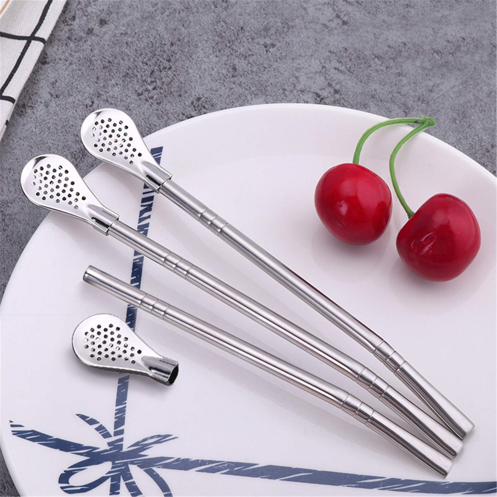 Fruta 6 Pcs Stainless Steel Yerba Mate Tea Bombilla Straws With Filter Spoon And 2 Pcs Cleaning Brushes, Removable Filtered Spoo
