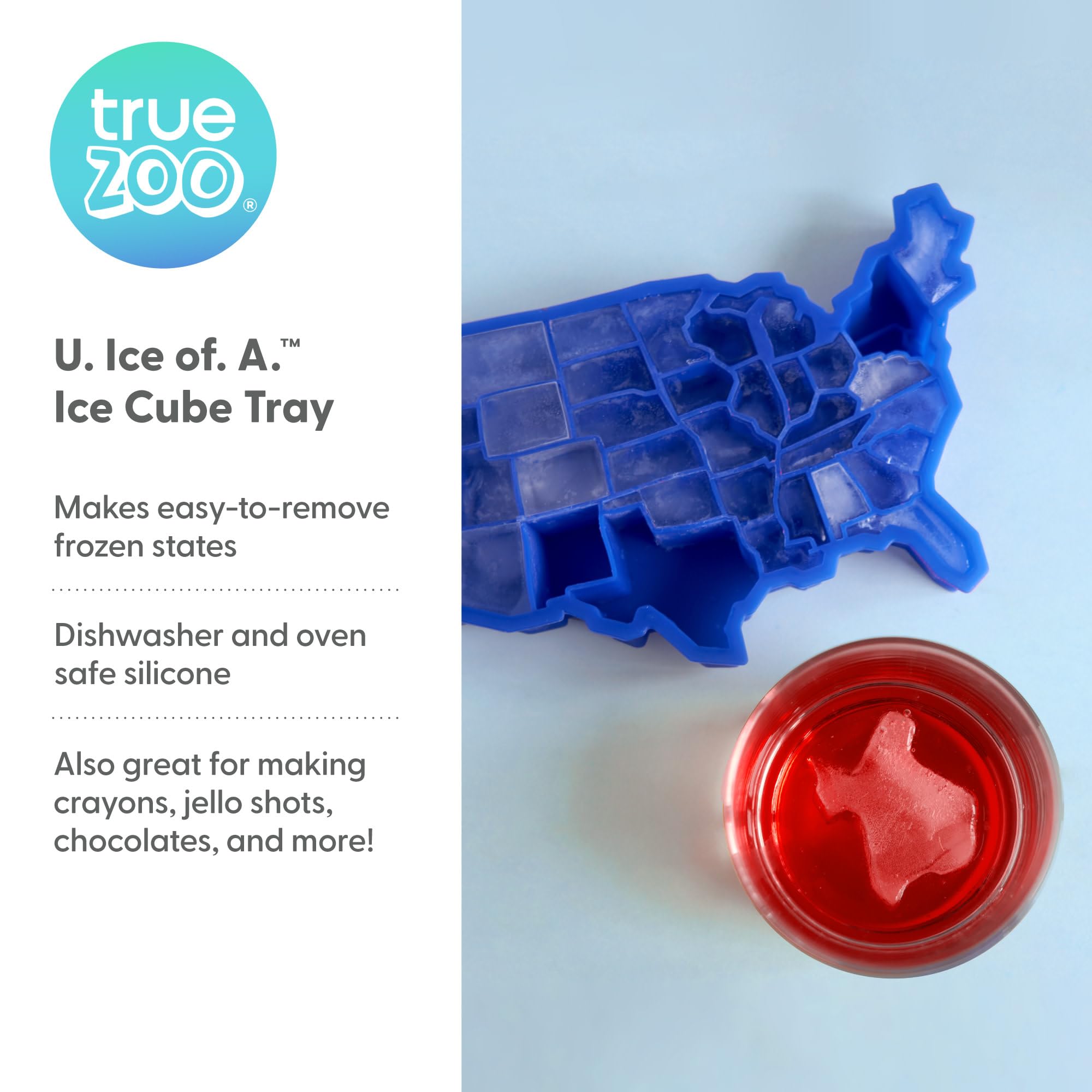 True Zoo U Ice Of A Bpa-Free Silicone Ice Cube Tray, Usa Ice Mold, Novelty Ice July 4Th Party Supplies, Dishwasher Safe, Blue, 3
