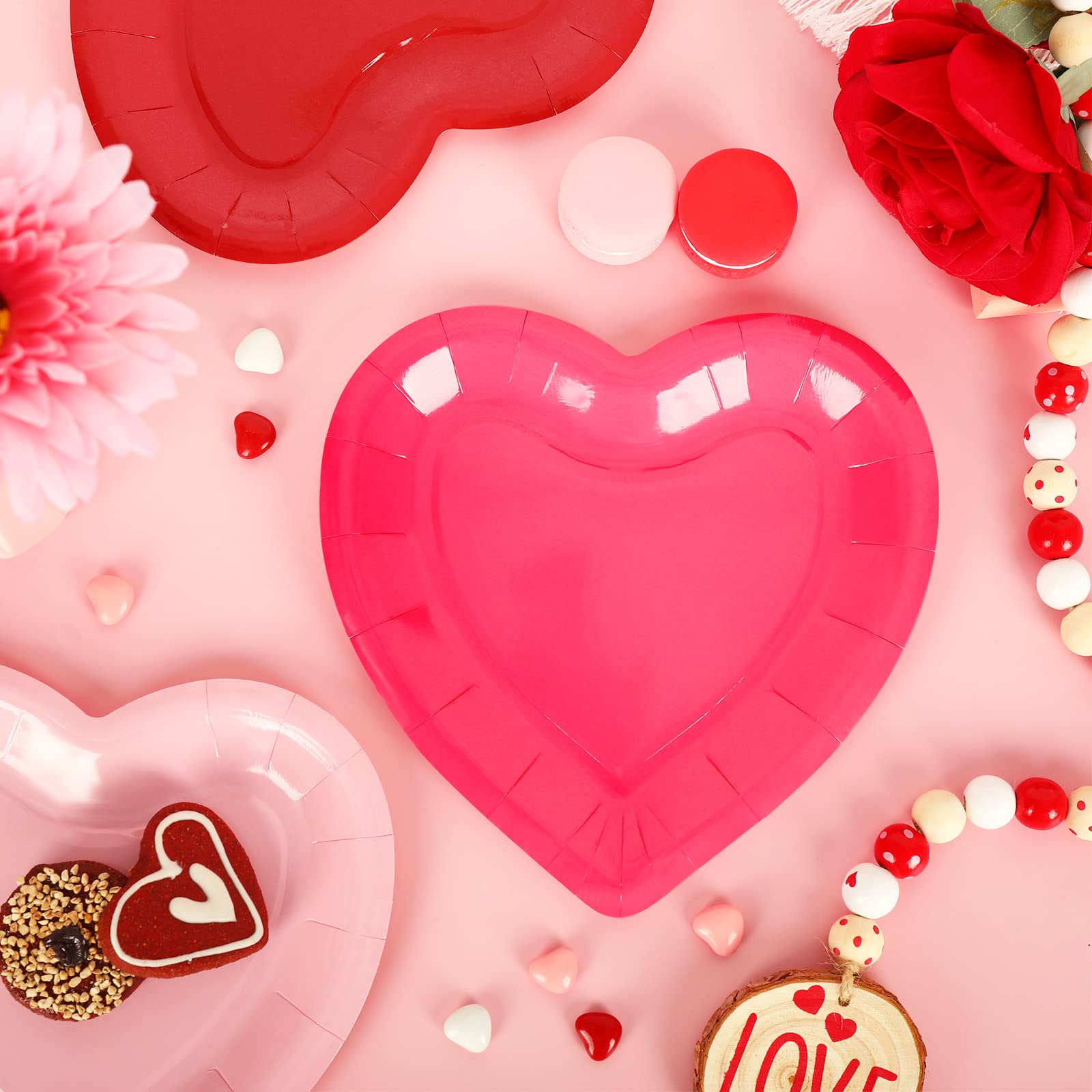 Jarthenaamcs 60Pcs Valentine'S Day Paper Plates Heart Shaped Disposable Plates Red Pink Decorative Tableware For Holiday Anniver