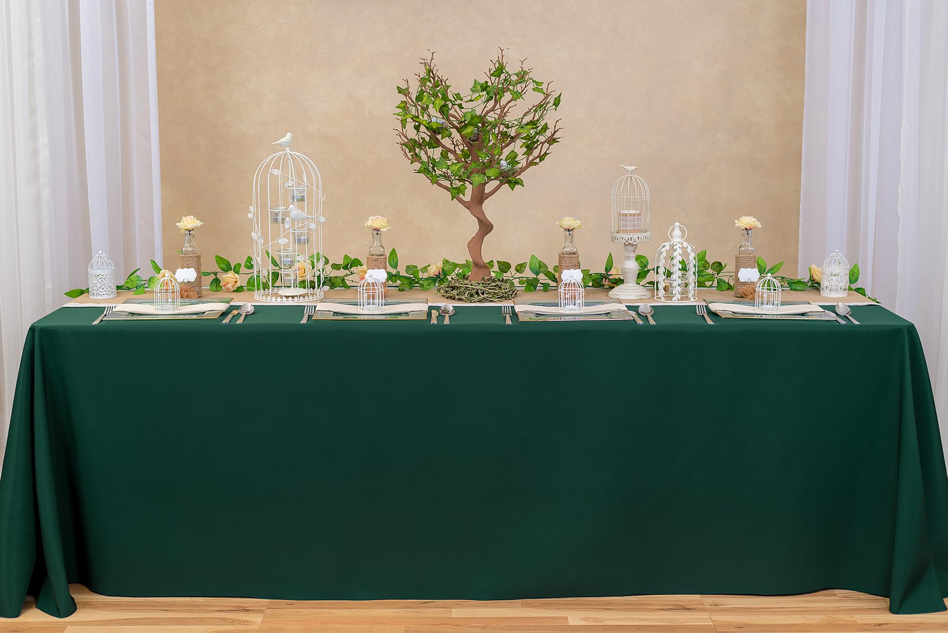 Ltc Linens Bulk 10-Pack Hunter Green Rectangular Tablecloths 90 In X 156 In With Rounded Corners - Table Covers For 8 Ft Table F