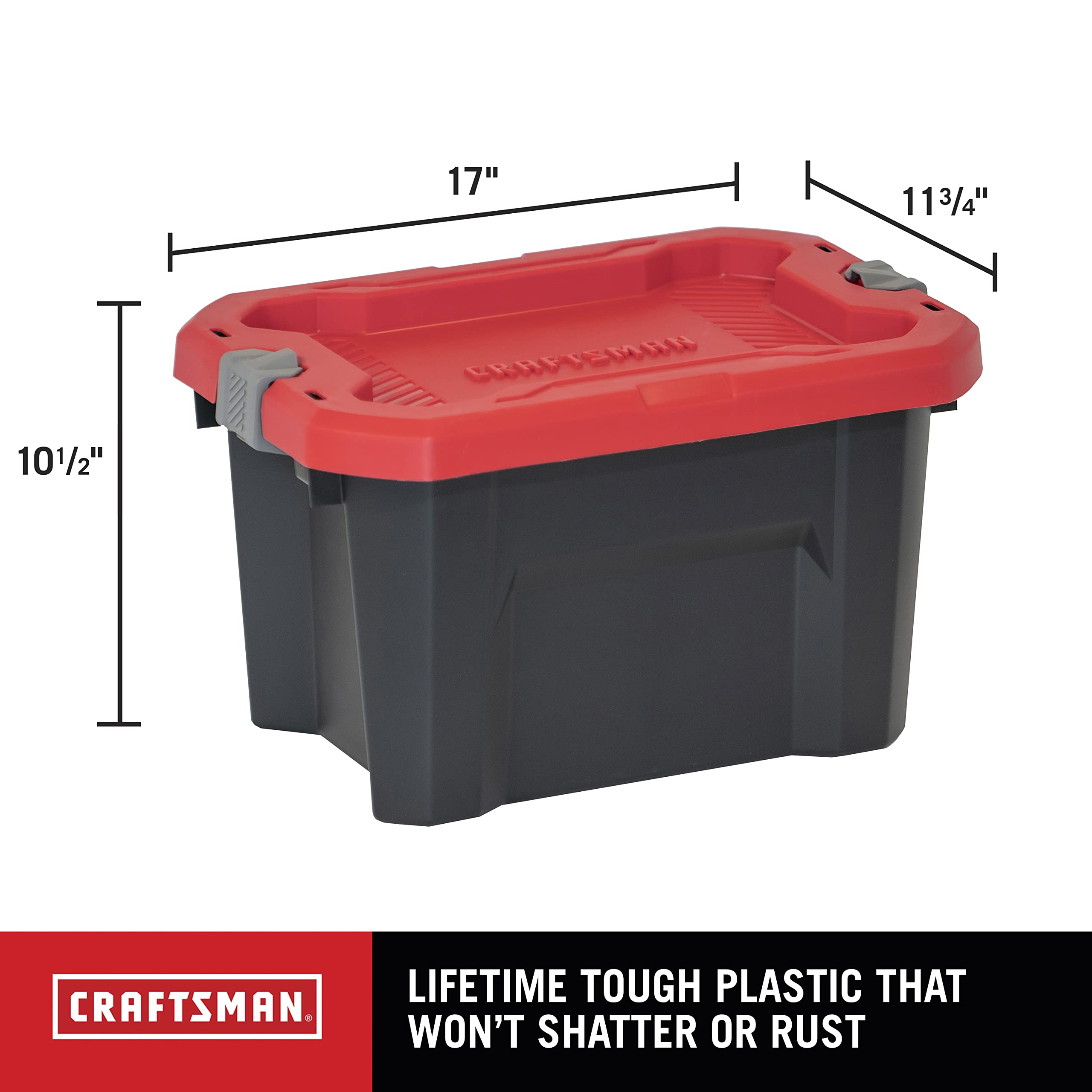 Cx Craftsman, 5-Gallon Highly Durable Storage Bin & Dual Latching Lid, (10.5   H X 12   W X 18   D), Versatile Stacking Tote And