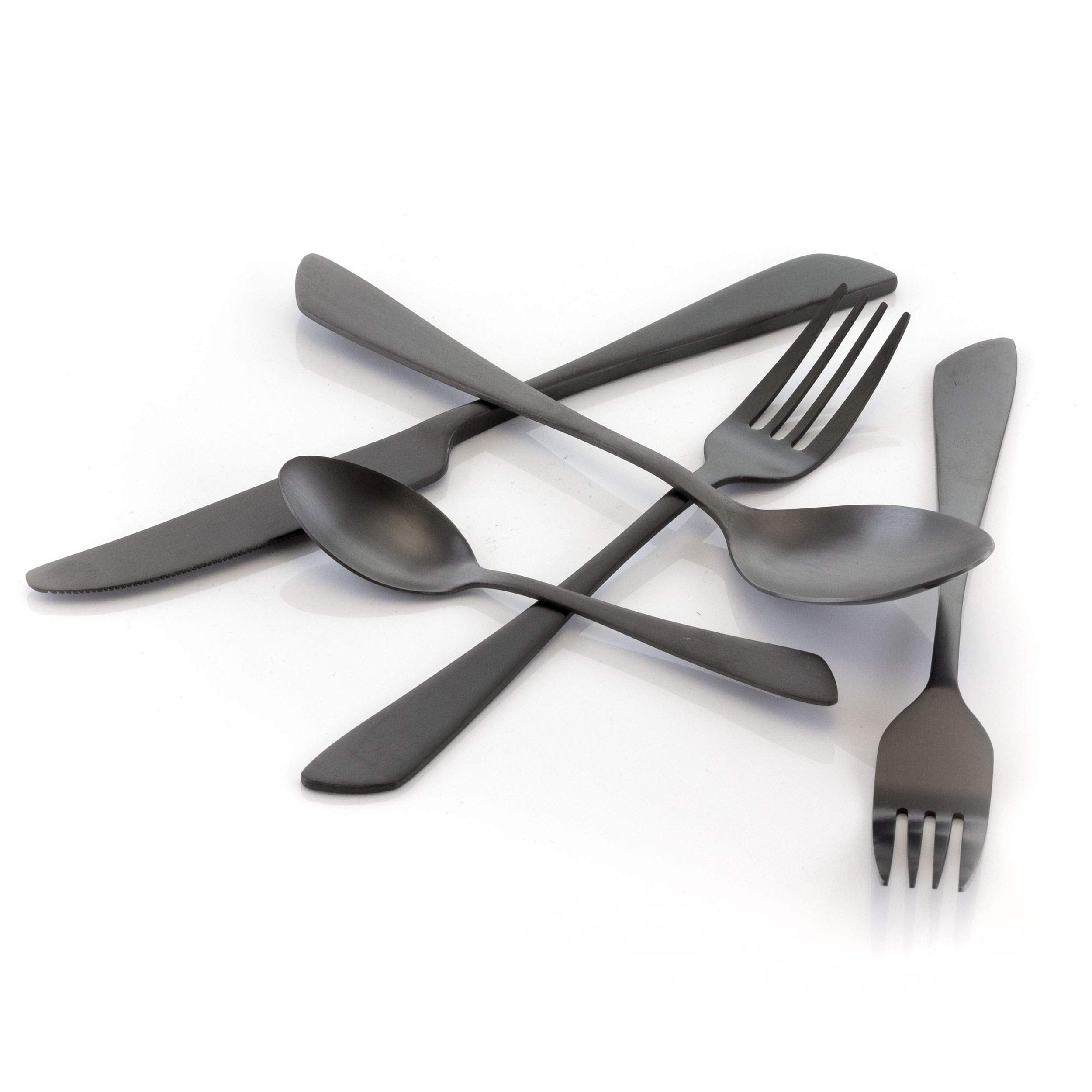 Megachef Gibbous 20 Piece Flatware Utensil Set, Stainless Steel Silverware Metal Service For 4 In Black