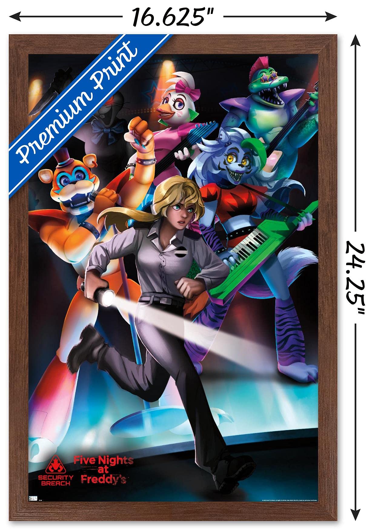 Trends International Five Nights At Freddy'S: Security Breach - Group Wall Poster, 14.725'' X 22.375'', Mahogany Framed Version