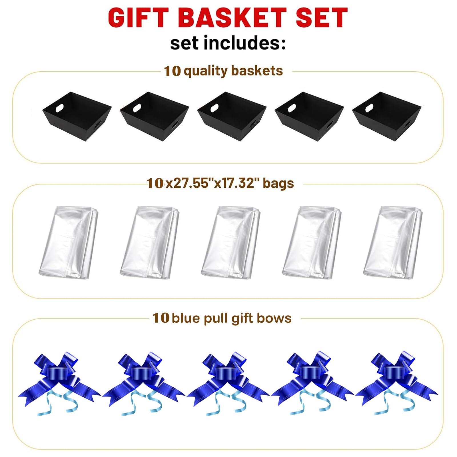 mioule Baskets for Gifts Empty - Gift Baskets Empty To Fill Kit - Black Basket Cardboard To Fill Bulk 10 Pack for Holiday, Birth