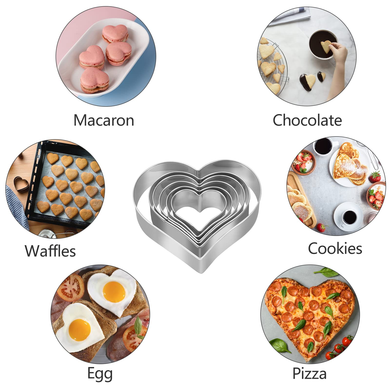 Heart Cookie Cutter Set - 6 Piece - 3 4/5'', 3 1/5'', 2 4/5'', 2 3/5'', 2 1/5'', 1 4/5'' - Heart Shaped Cookie Cutters, Stainles