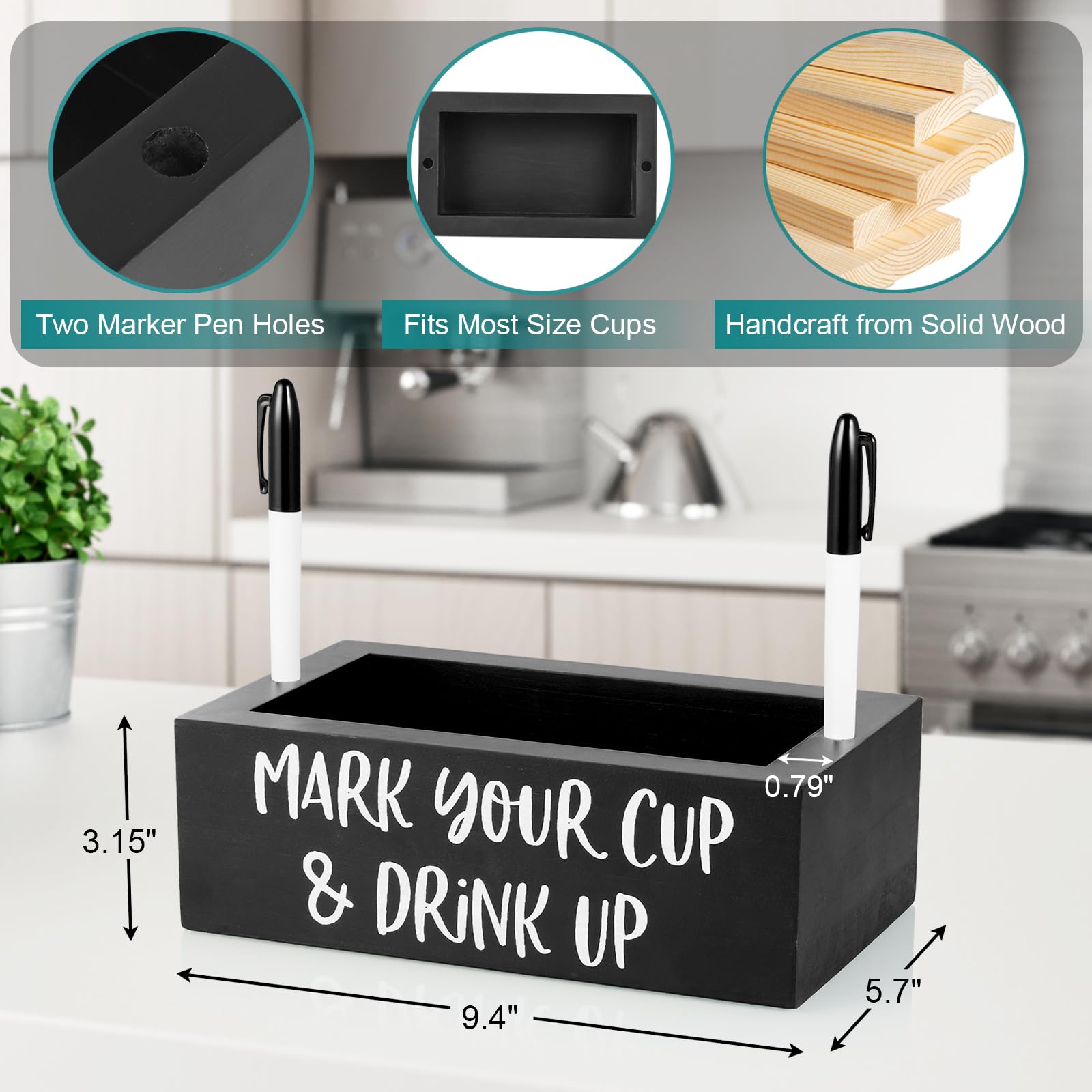Drastar Double Disposable Cup Holder With Marker Slot, Mark Your Cup And Drink Up Caddy, Wood Disposable Cup Holder, Plastic Cup