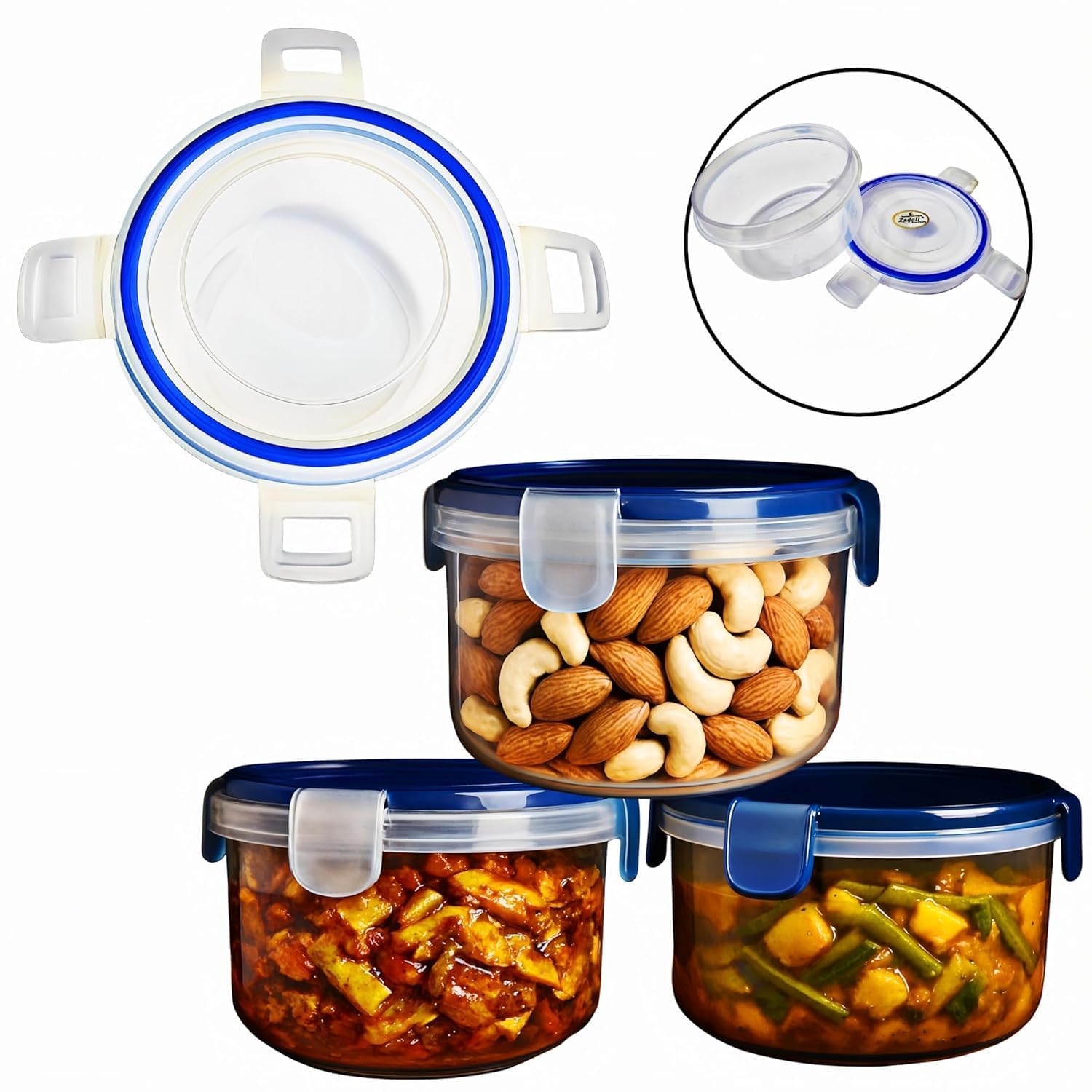 Airtight Round Plastic Food Storage Containers With 4Lock Lids | BpaFree Transparent Containers For Snacks, Dry Fruits & Lefto