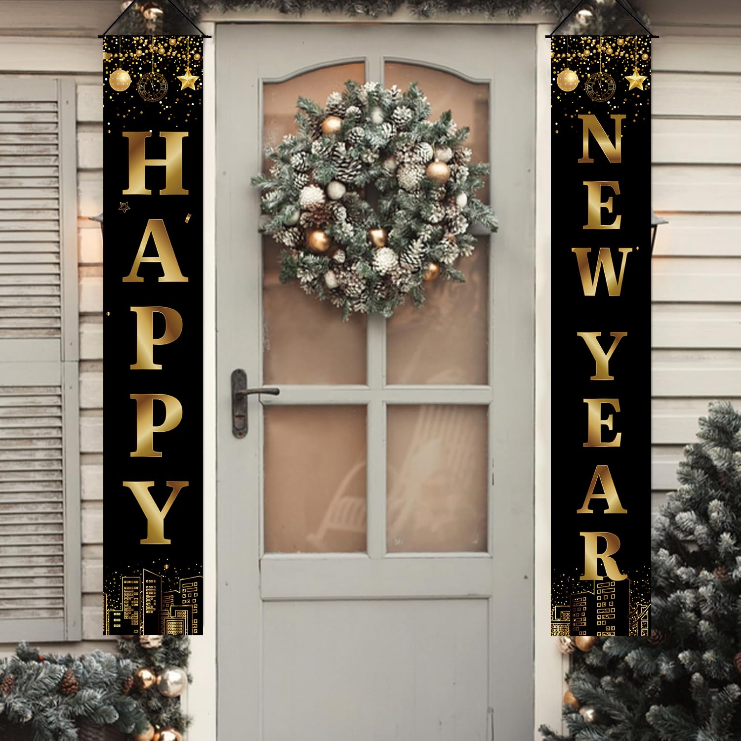 Holiwoer Happy New Years Decorations Banner 2025, Black & Gold NYE Party Supplies, Model ho29s