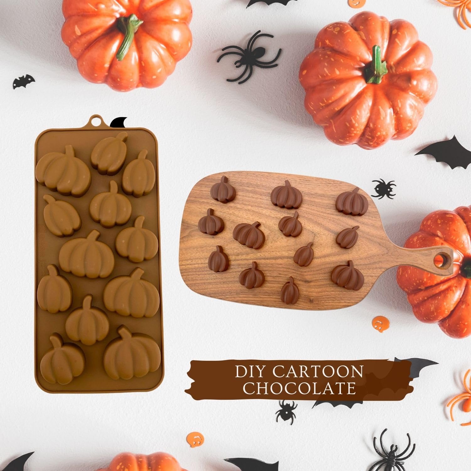 Orapink 1 Piece Pumpkin Silicone Chocolate Molds Different Shape Pumpkin 3D Chocolate Candy Moulds for Halloween, Thanksgiving D