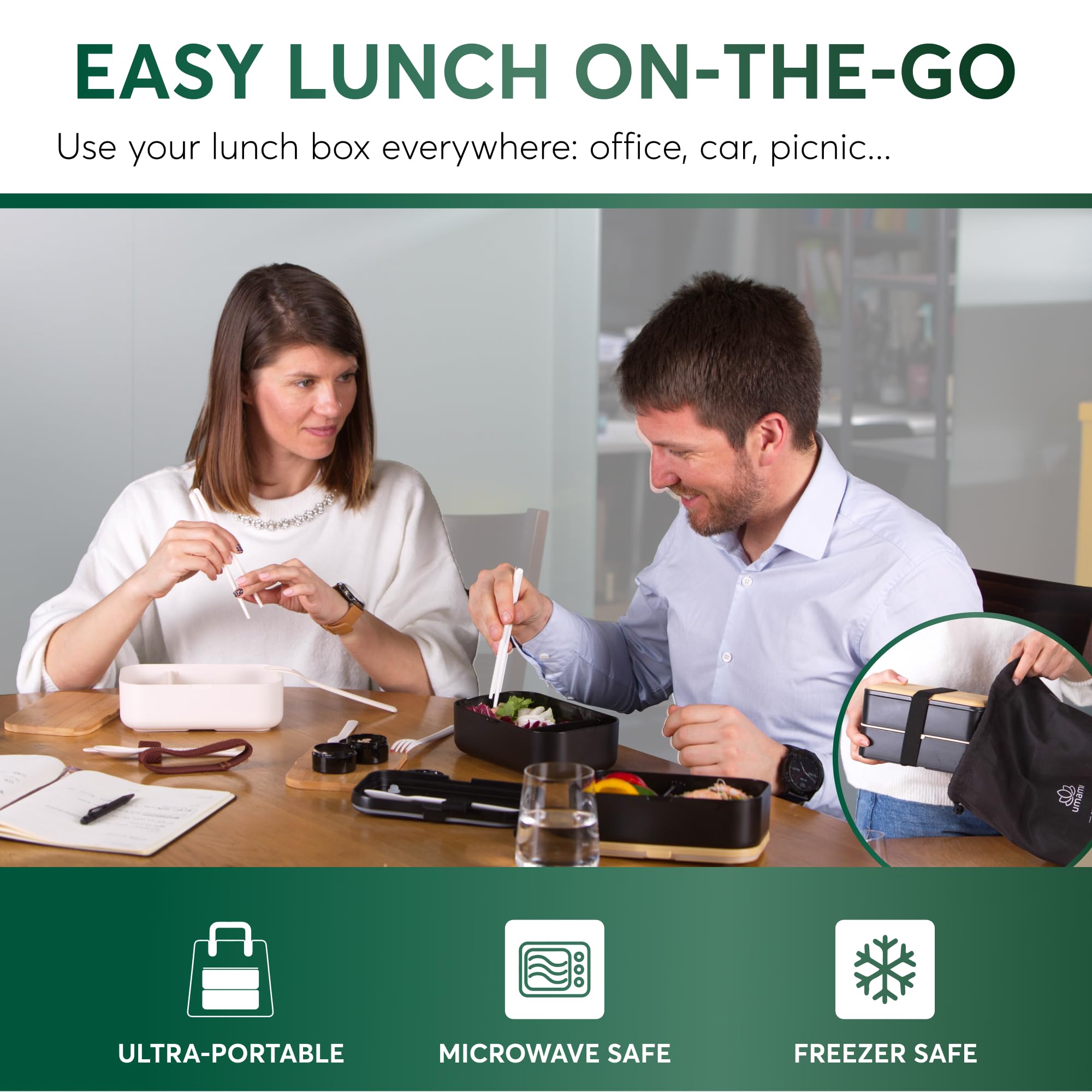 Umami Bento Lunch Box for Men & Women, Black Lotus, 68 oz