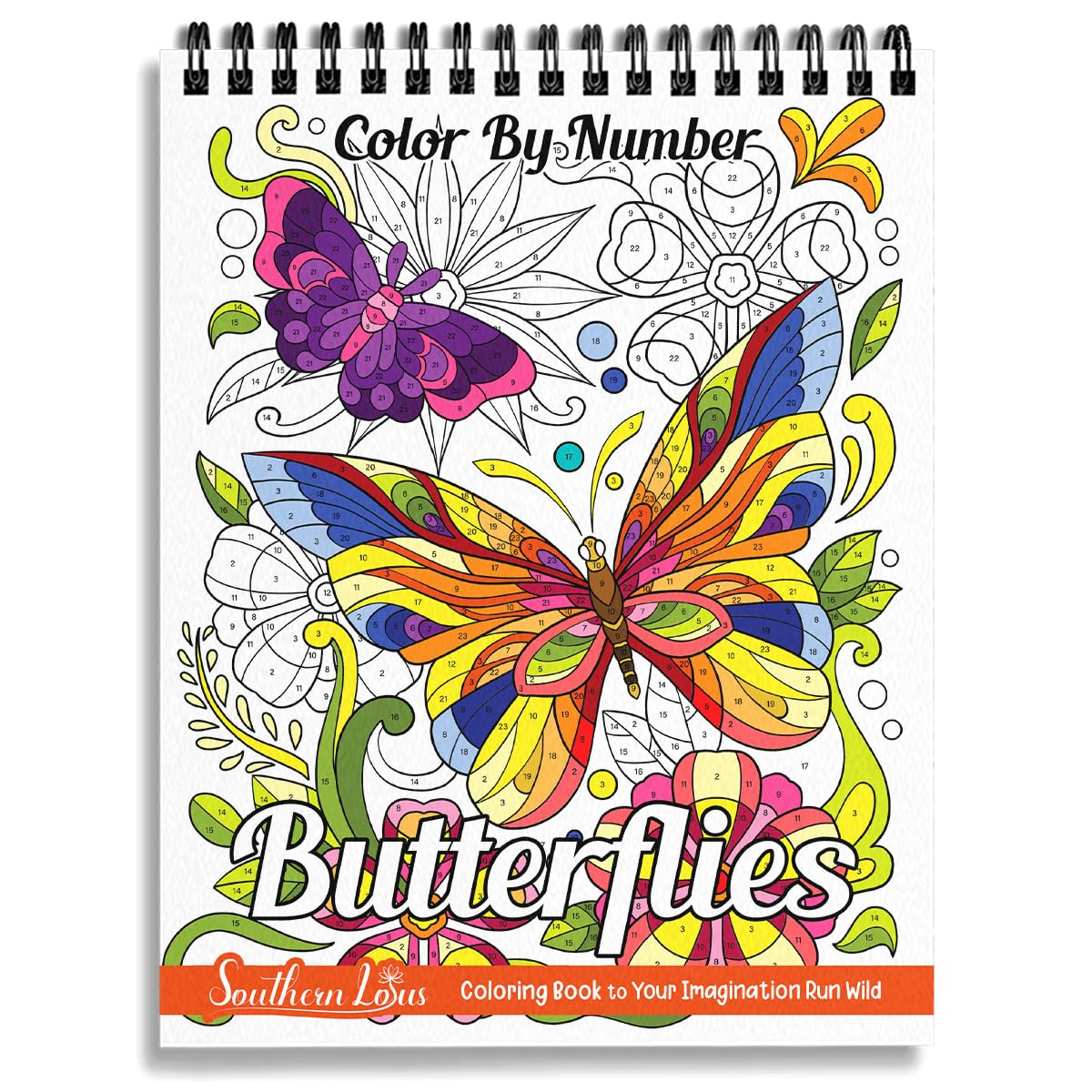 Southern Lotus Color By Number Butterfly & Flower Patterns Spiral Coloring Book, Relaxation With Spiral Bound Coloring Book - Un