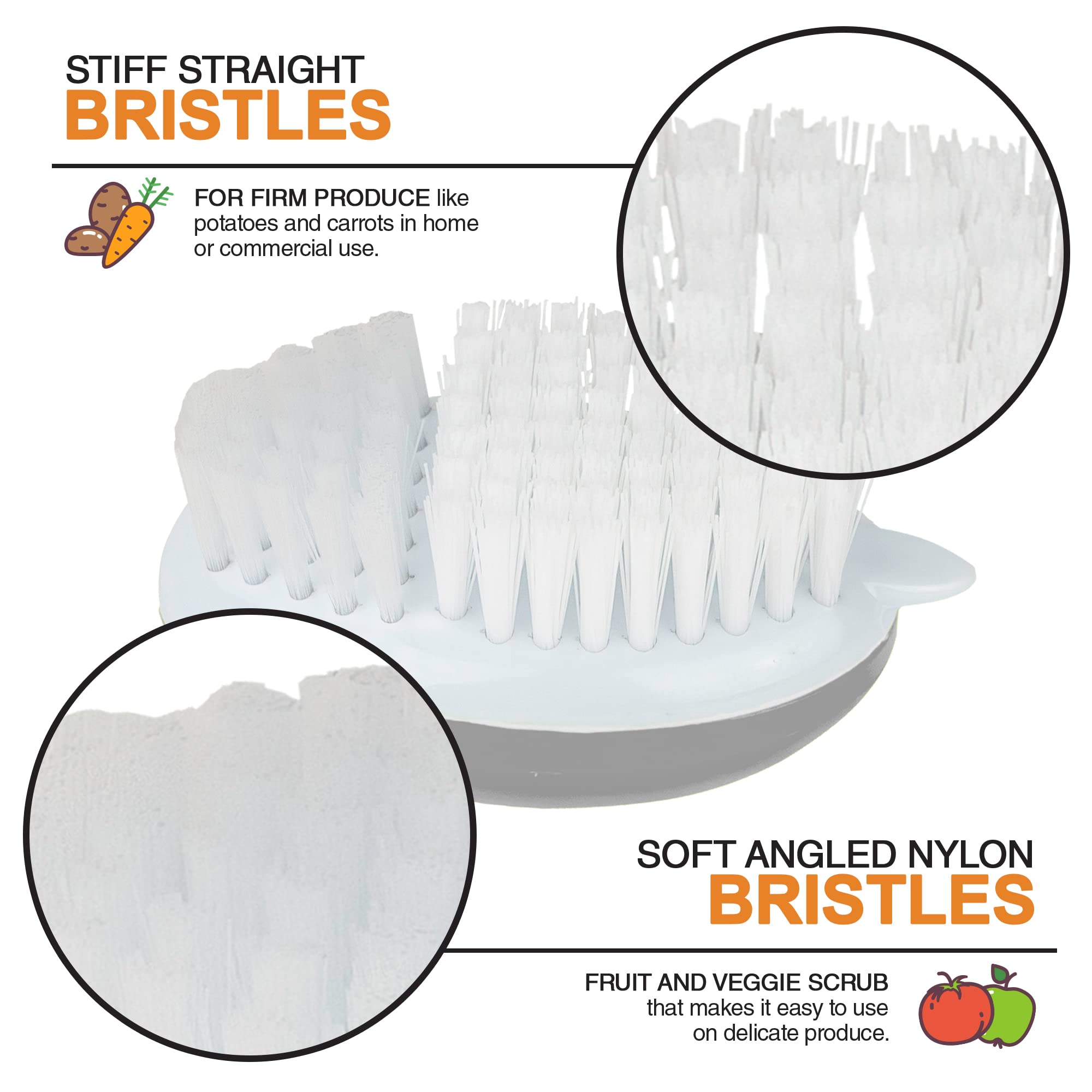 Fruit Brush Vegetable Brush With Stiff And Soft Angled Nylon Bristle Brush (Grey)