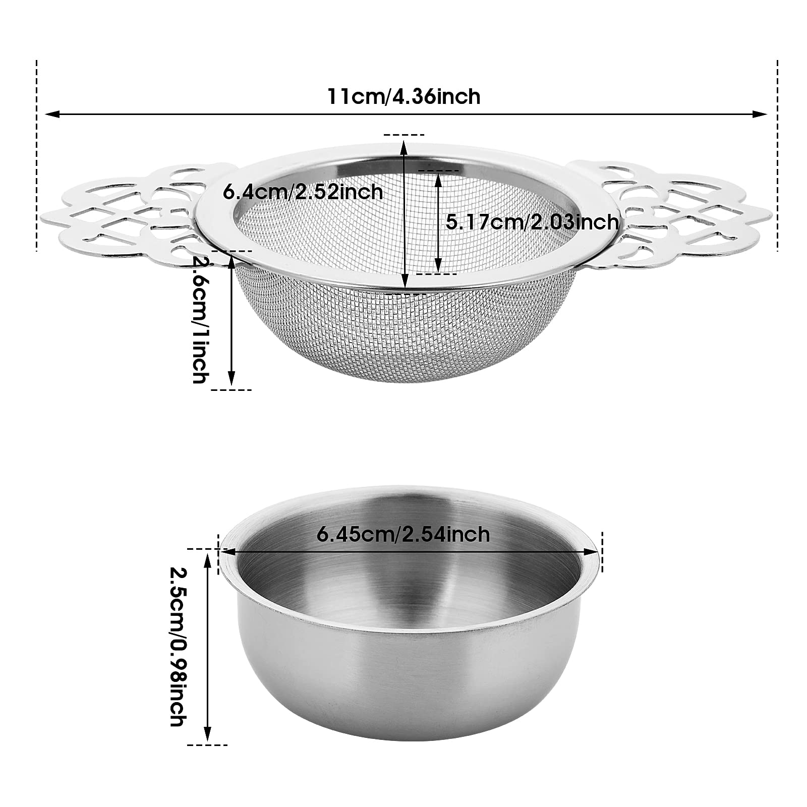 2 Pack Small Fine Mesh Tea Strainers With Bowl, Stainless Steel Loose Tea Infusers Strainers 7 Cm Diameter Tea Filter With Doubl