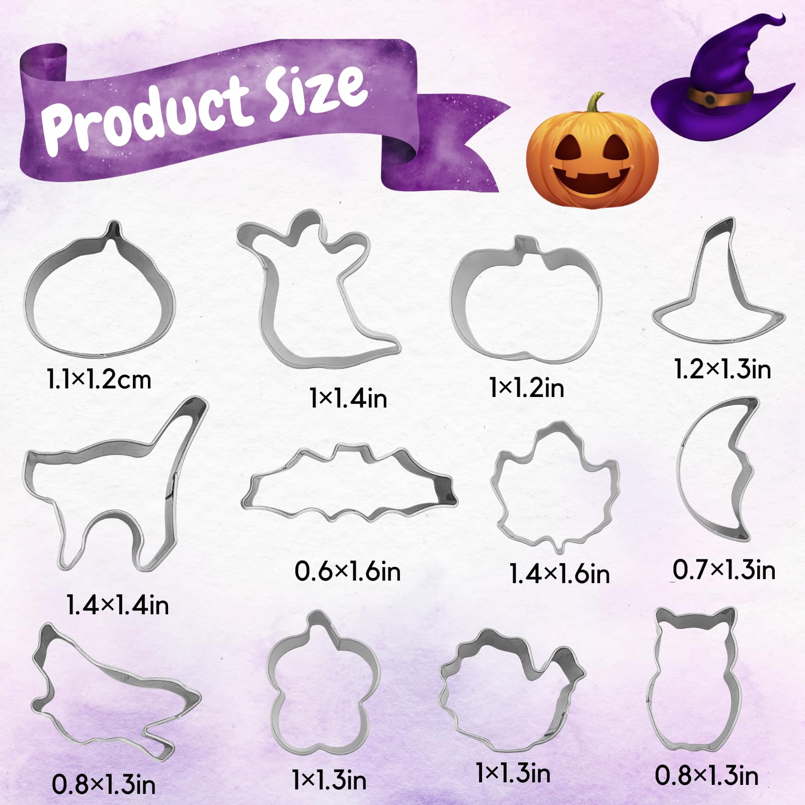 Halloween Cookie Cutters Set,12Pcs Mini Halloween Cookie Cutters Stainless Steel - Pumpkin, Ghost, Bat, Witch'S Hat, Cat And Mor