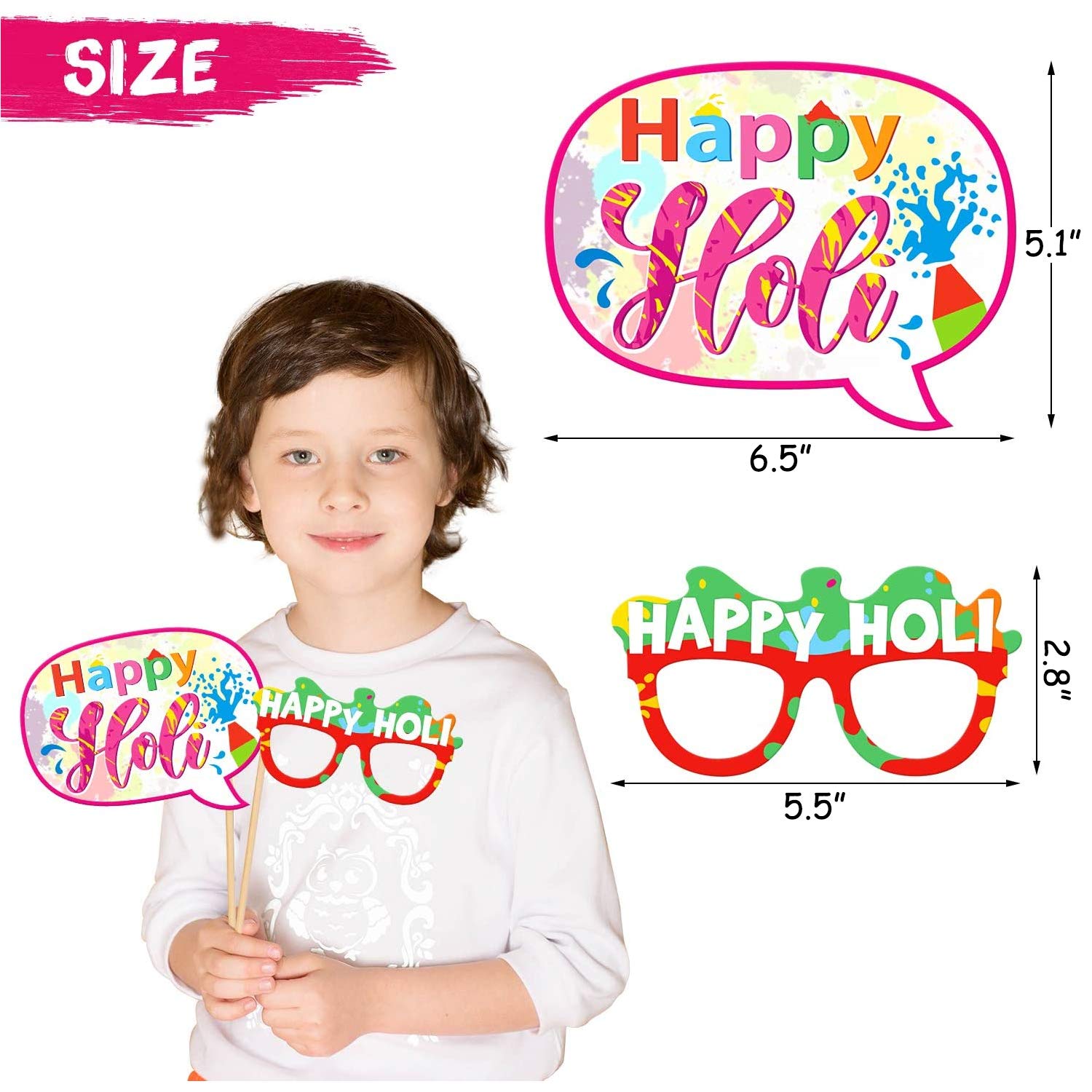 Zyozique Holi Festival Photo Props Happy Spring Indian Color Festival Photo Booths, Holi Bollywood Party Supplies, 27 PCS