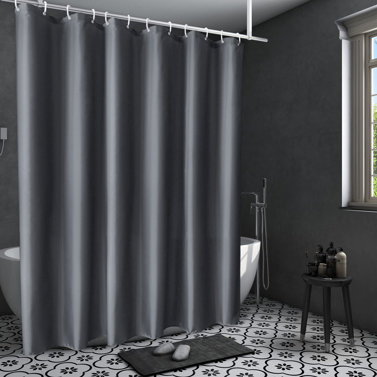 Aoohome 96 Inch Extra Long Solid Shower Curtain For Hotel, Water Repellent Shower Curtain Liner With Hooks, 72 Width X 96 Height