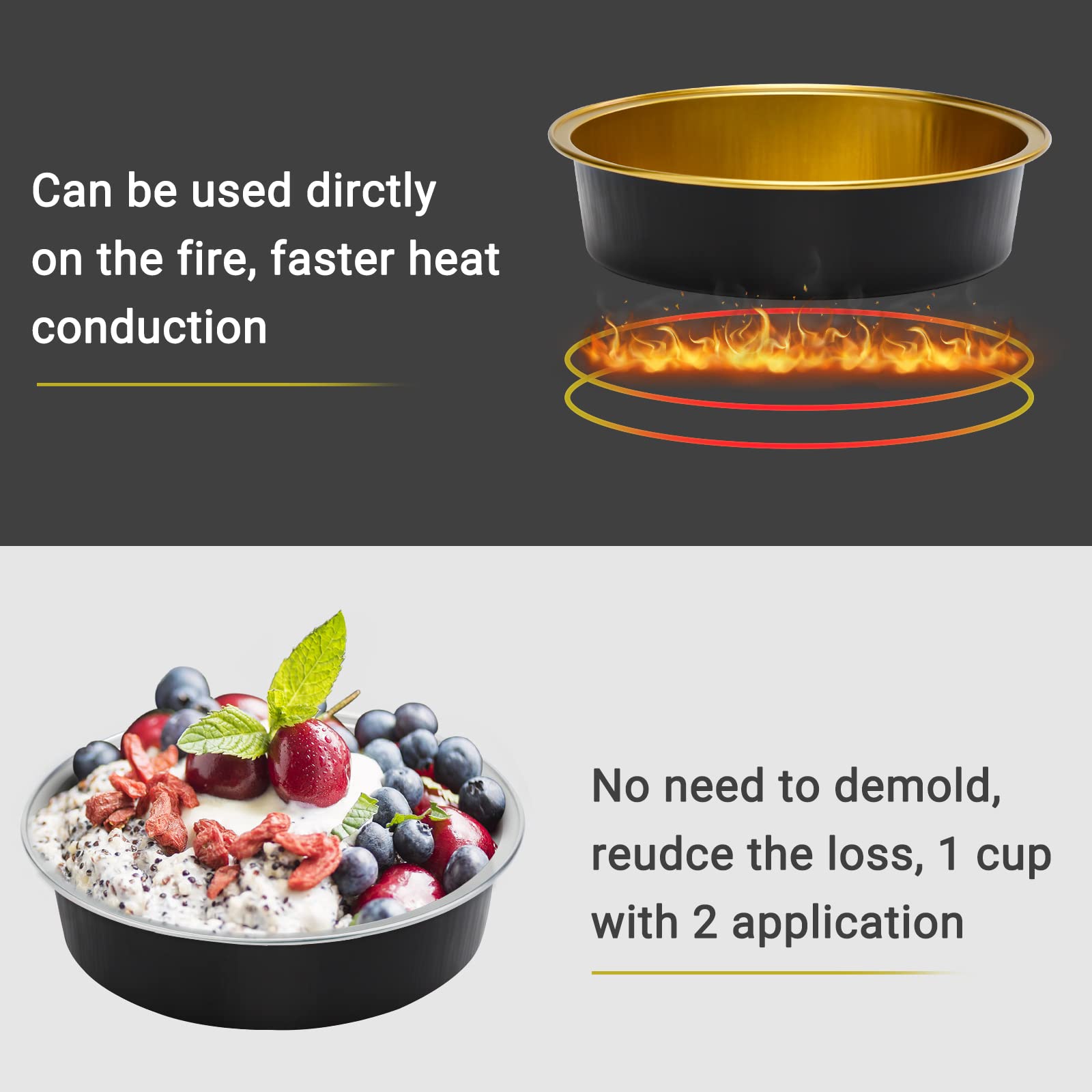 Beasea Aluminum Cupcake Pans With Lids  4 Inch 100 Pack Disposable Pie Pans For Cake  8 Oz Aluminum Pie Pan Tin Black Golden Tart Pans Round Oven Baking Mini Cake Pan For Pie Tart Quiche