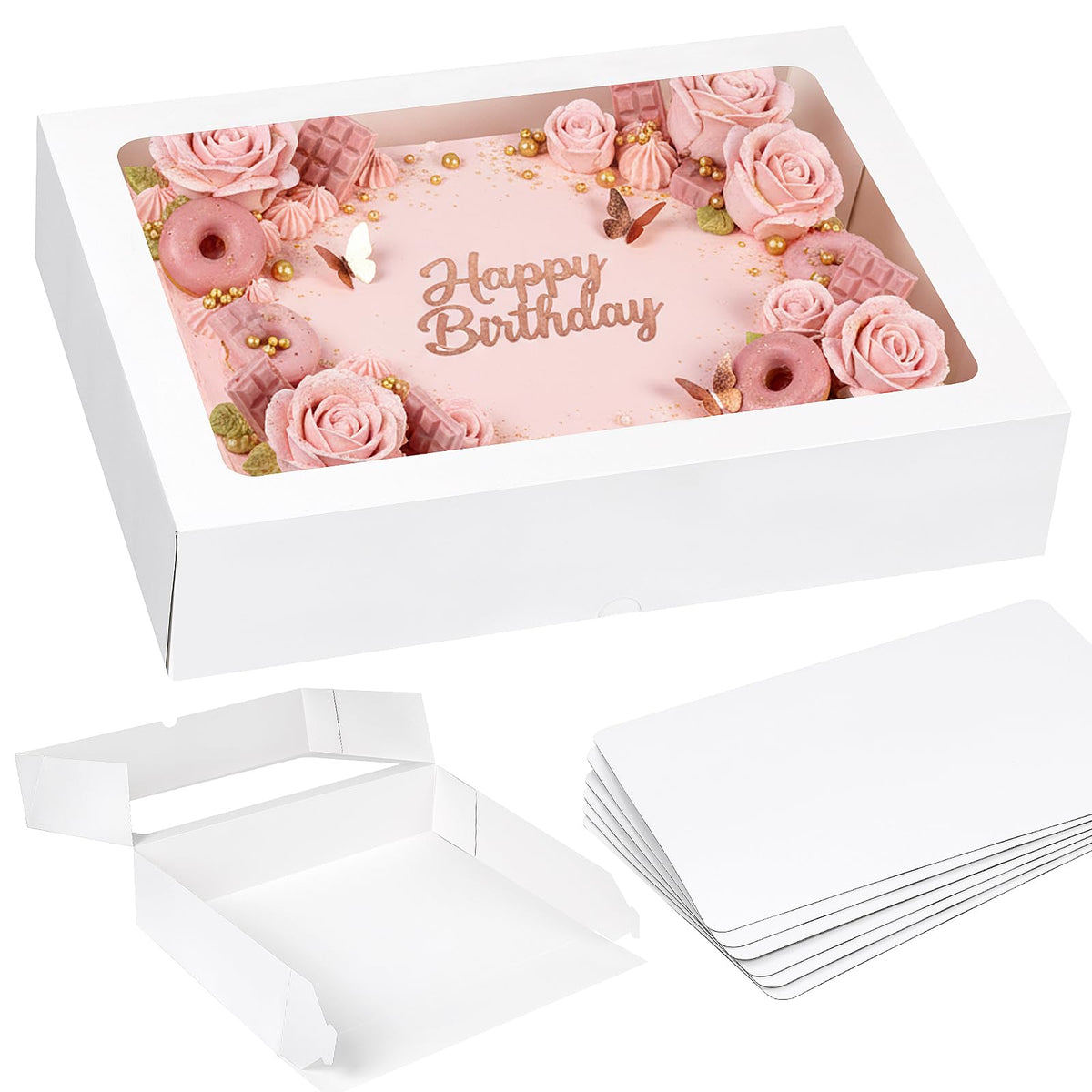 Moretoes 6 Pack 19x14x4 Inch Large Sheet Cake Boxes with Thick Cake Bo ...