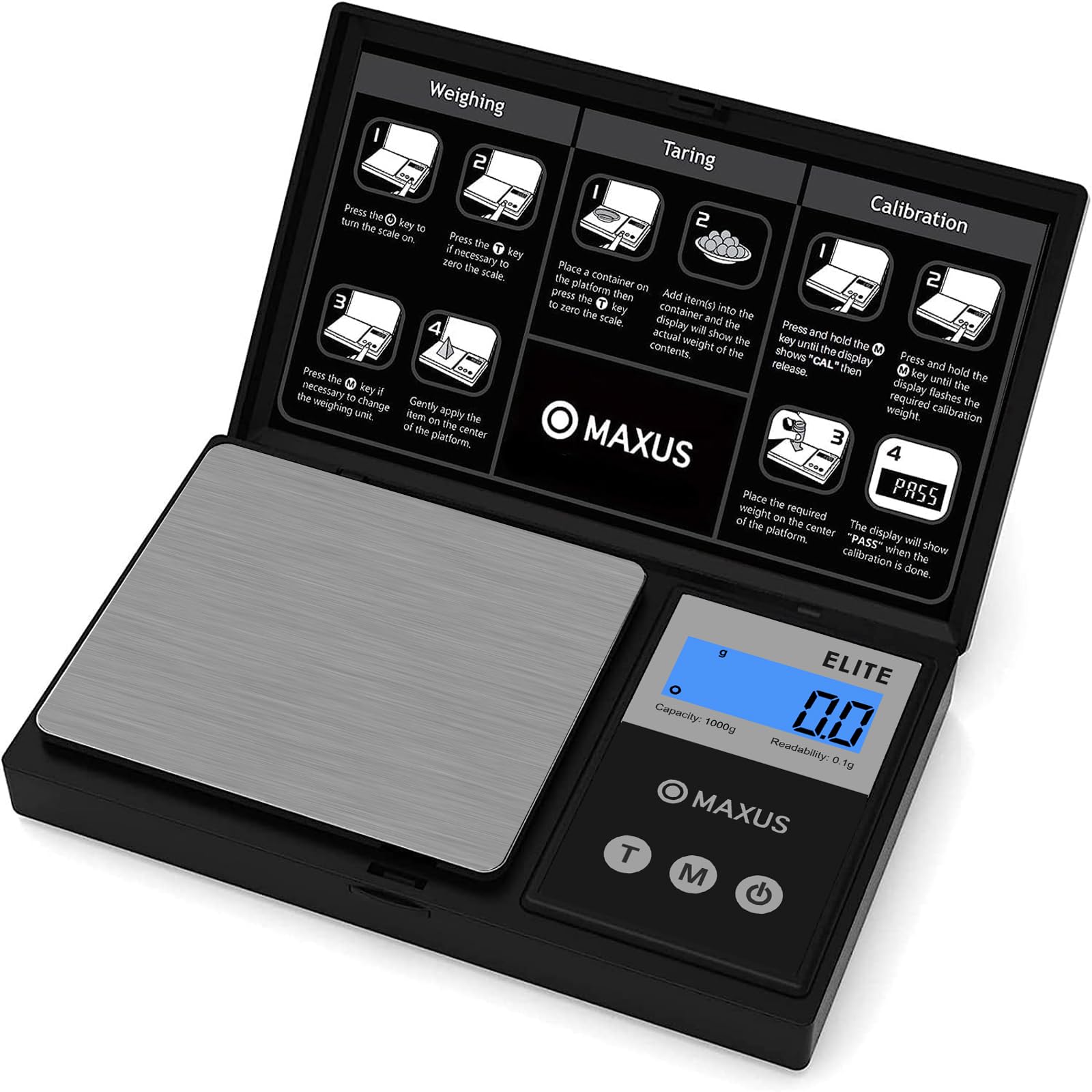 MAXUS Digital Gram Scale 1000g/0.1g, Small Food Scale with Backlit LCD, Mini Pocket Scale for Jewelry