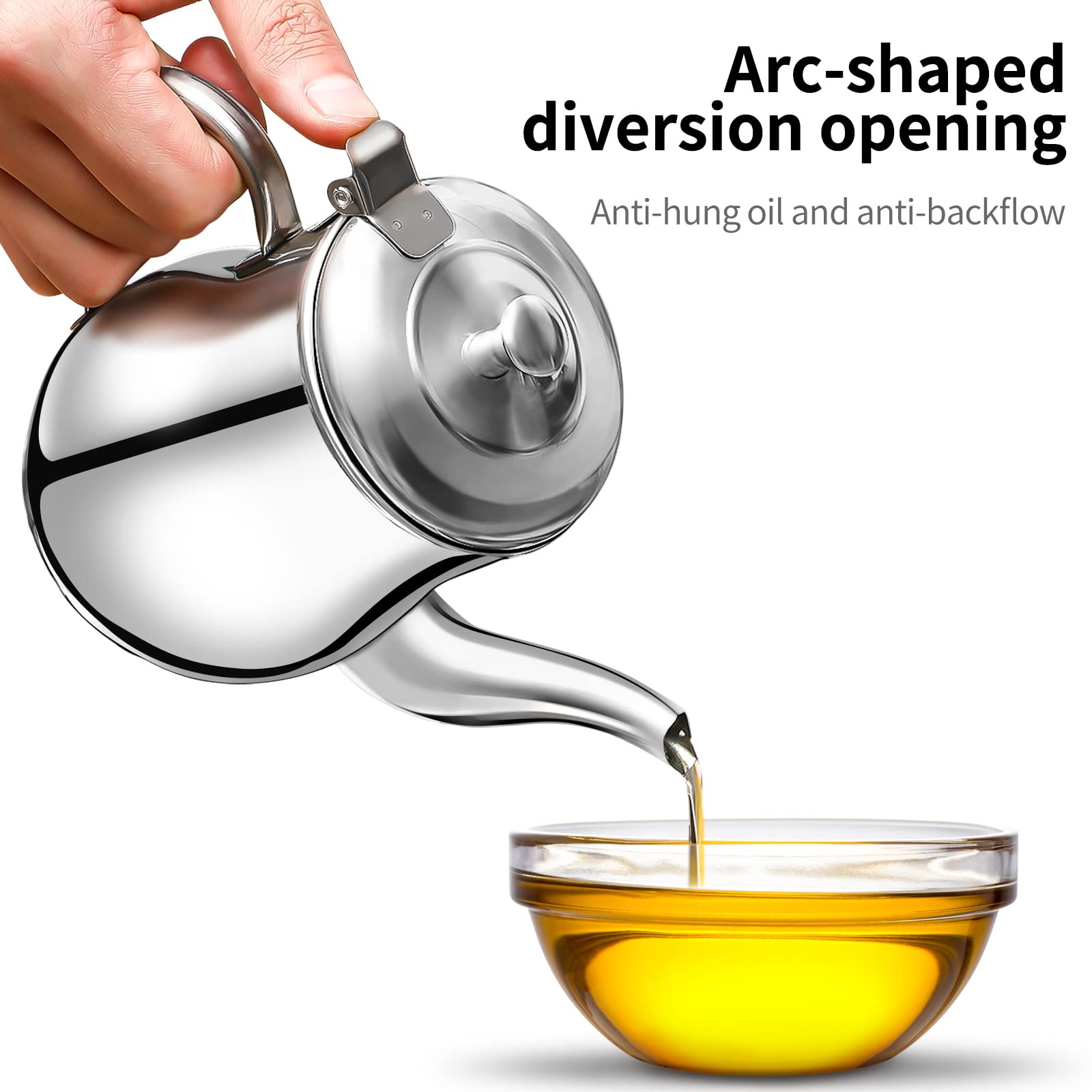 Yardwe Stainless Steel Oil Strainer Pot, 24Oz Grease Container With Fine Mesh Strainer, Oil Dispensing Bottles Oil Storage Can F