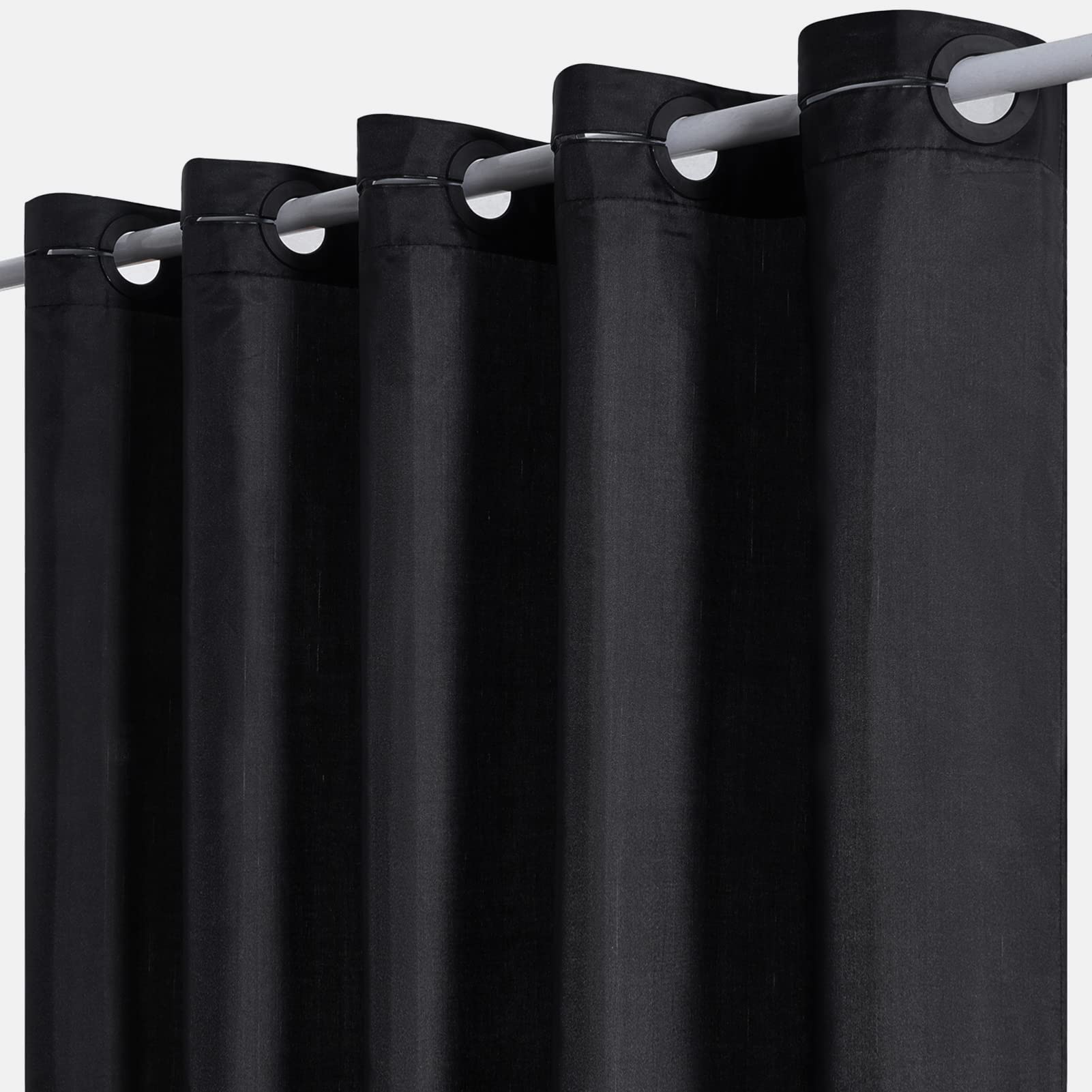 Furlinic No Hooks Needed Black Shower Curtain Or Liner,Polyester Fabric Bathroom Curtains With 6 Split Grommets,Waterproof & Mac