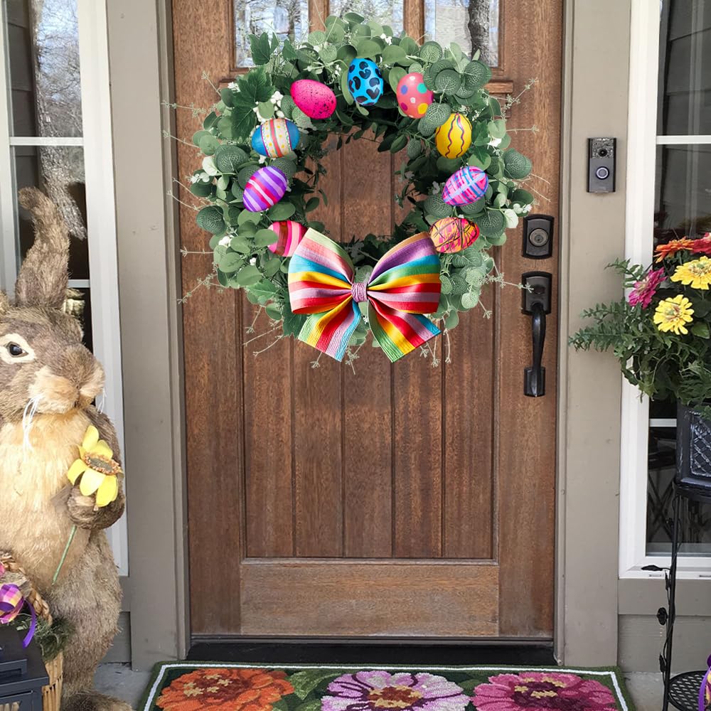 Qingbei Rina Fall Wreaths for Front Door Outside 22 Inch, Fall Outdoor Wreath with Eucalyptus Leaves, Berries, Autumn Wreath for