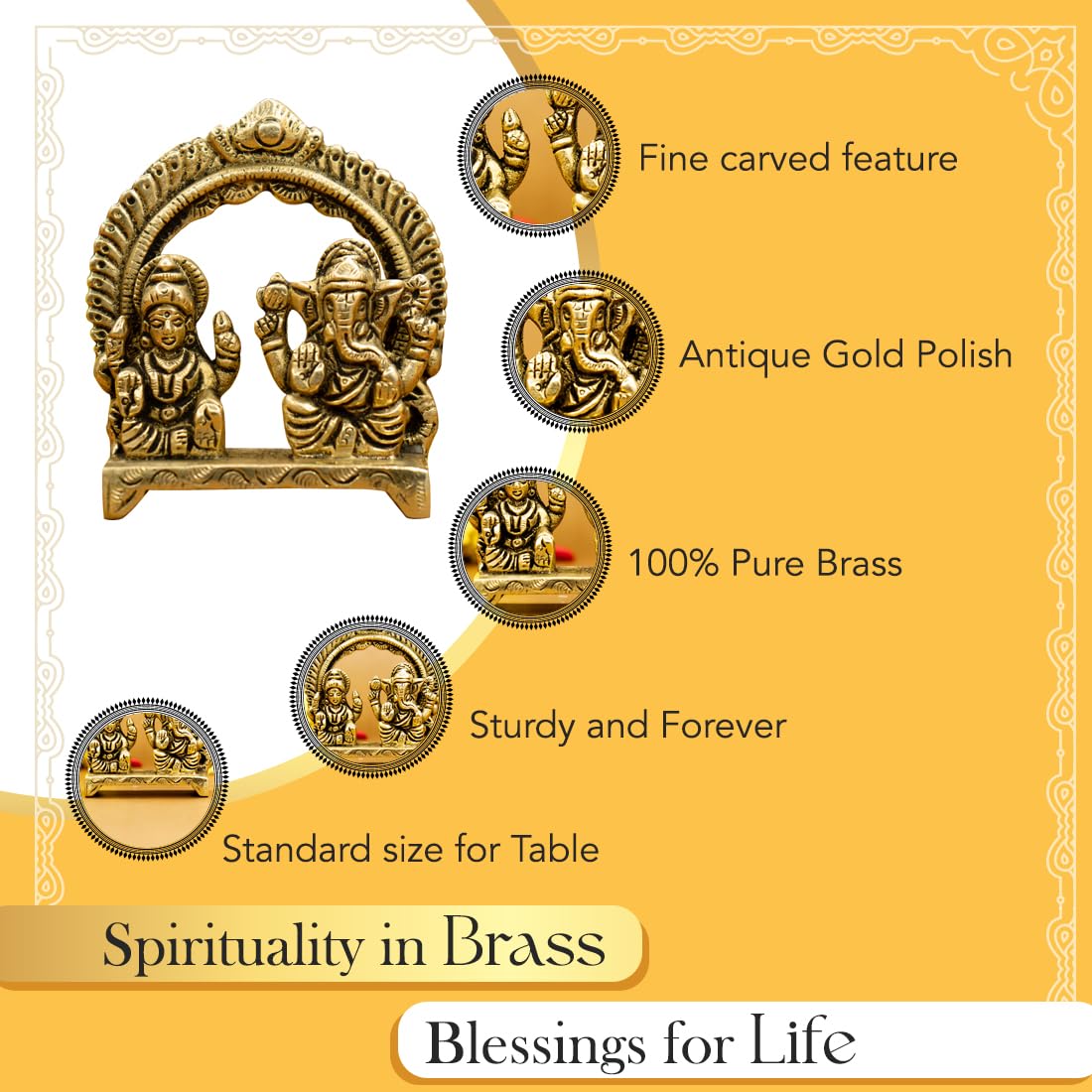 Ekhasa 100% Pure Brass Laxmi Ganesh Murti (Size: 8 cm) | Lakshmi Ganesh Idol for Diwali Puja, Study Table, Pooja Room & Home Dec