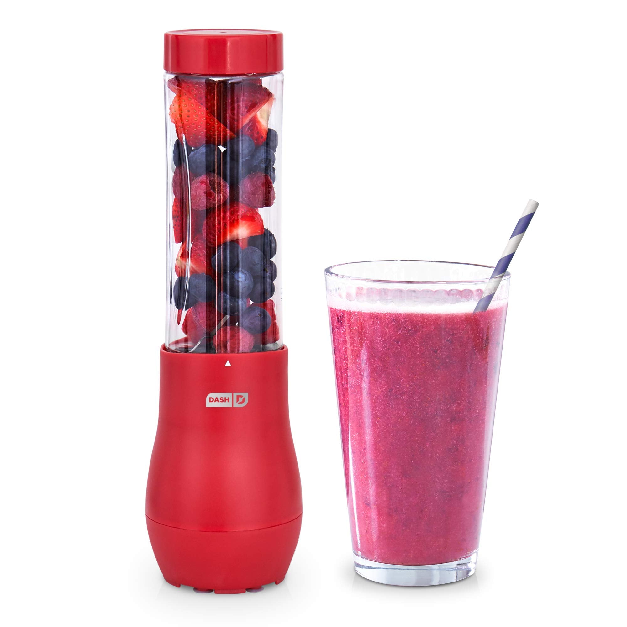 Dash Mighty Mini 10 Oz Compact Personal Bottle Blender With Travel Lid, Red