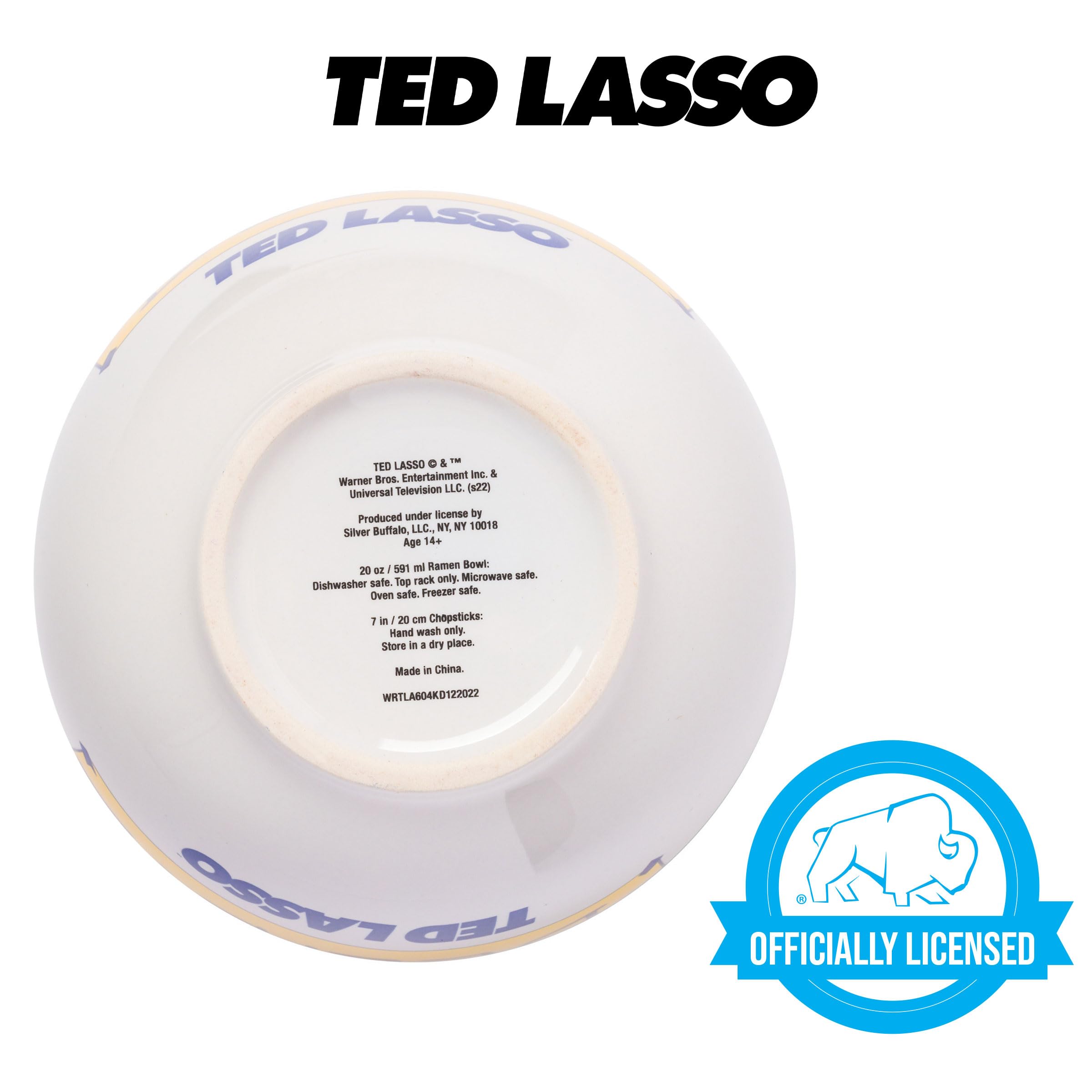 Silver Buffalo Ted Lasso Believe Ceramic Ramen Noodle Rice Bowl With Chopsticks, Microwave Safe, 20 Ounces