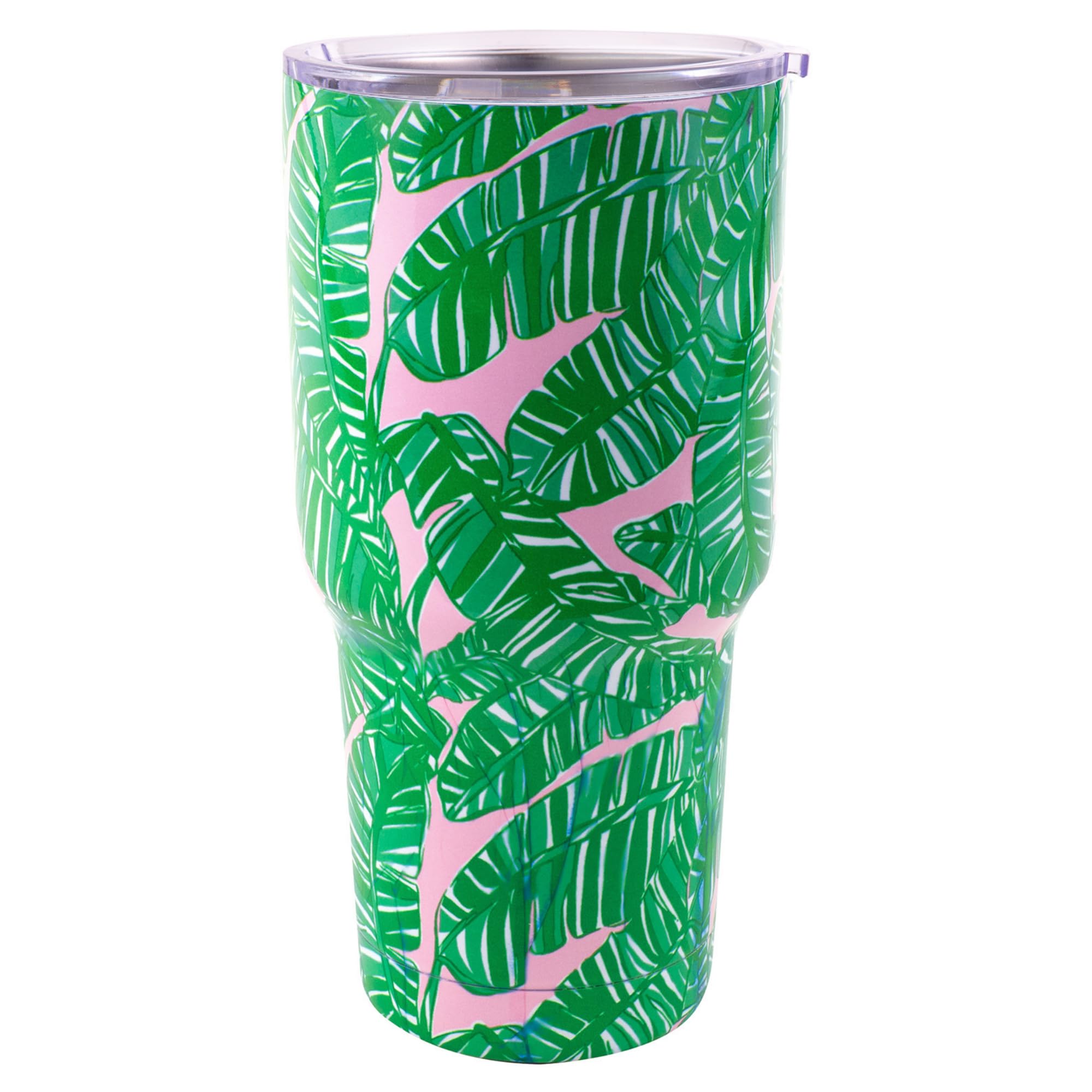 Lilly Pulitzer 30 Oz Insulated Tumbler with Lid, Large Stainless Steel Travel Cup, Double Wall Metal Tumbler (Lets Go Bananas)