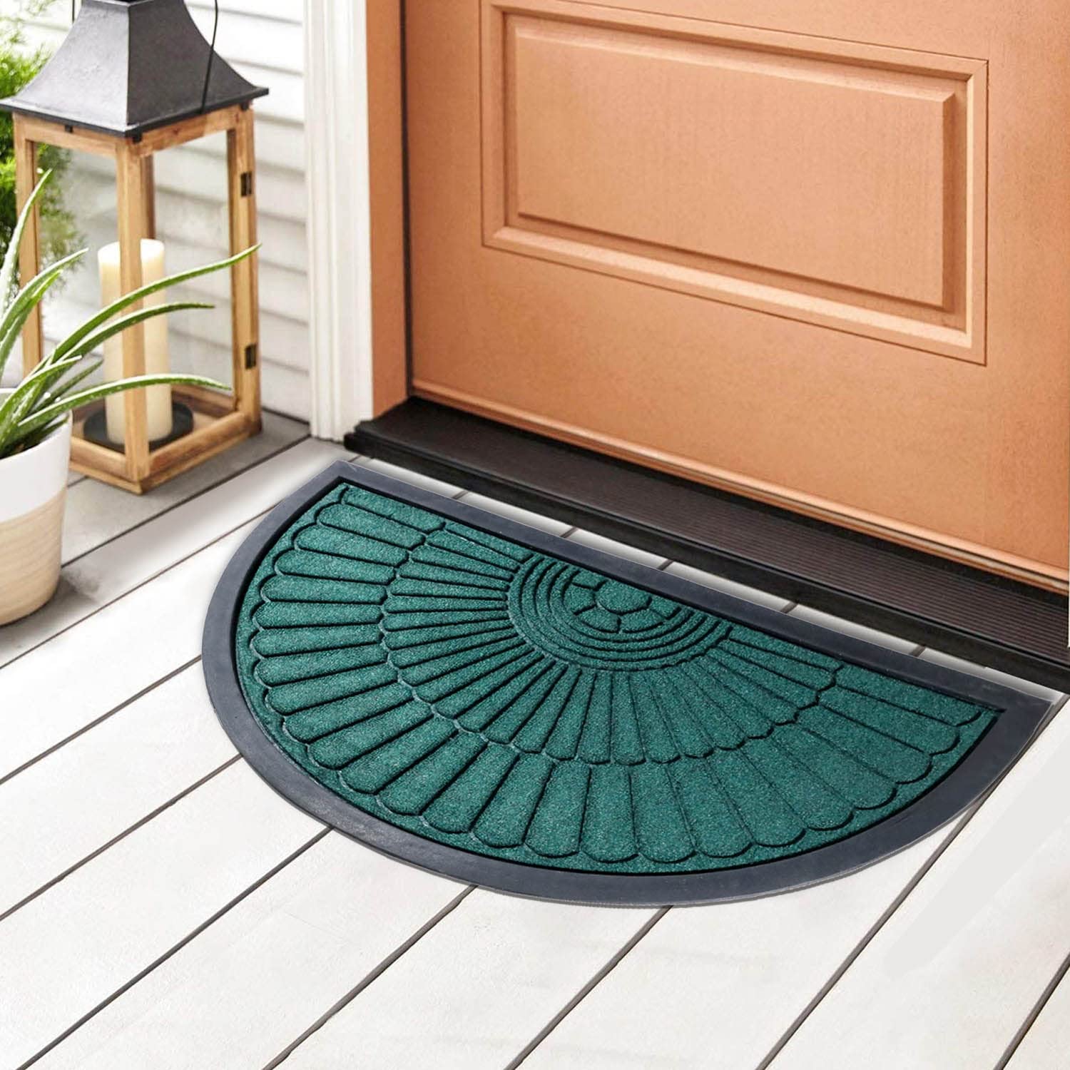 Hokipo 45X75Cm Polypropylene Semi-Circle Outdoor Mat Half Circle Pattern For Entrance Doormat, Welcome Mat, Green (In523)