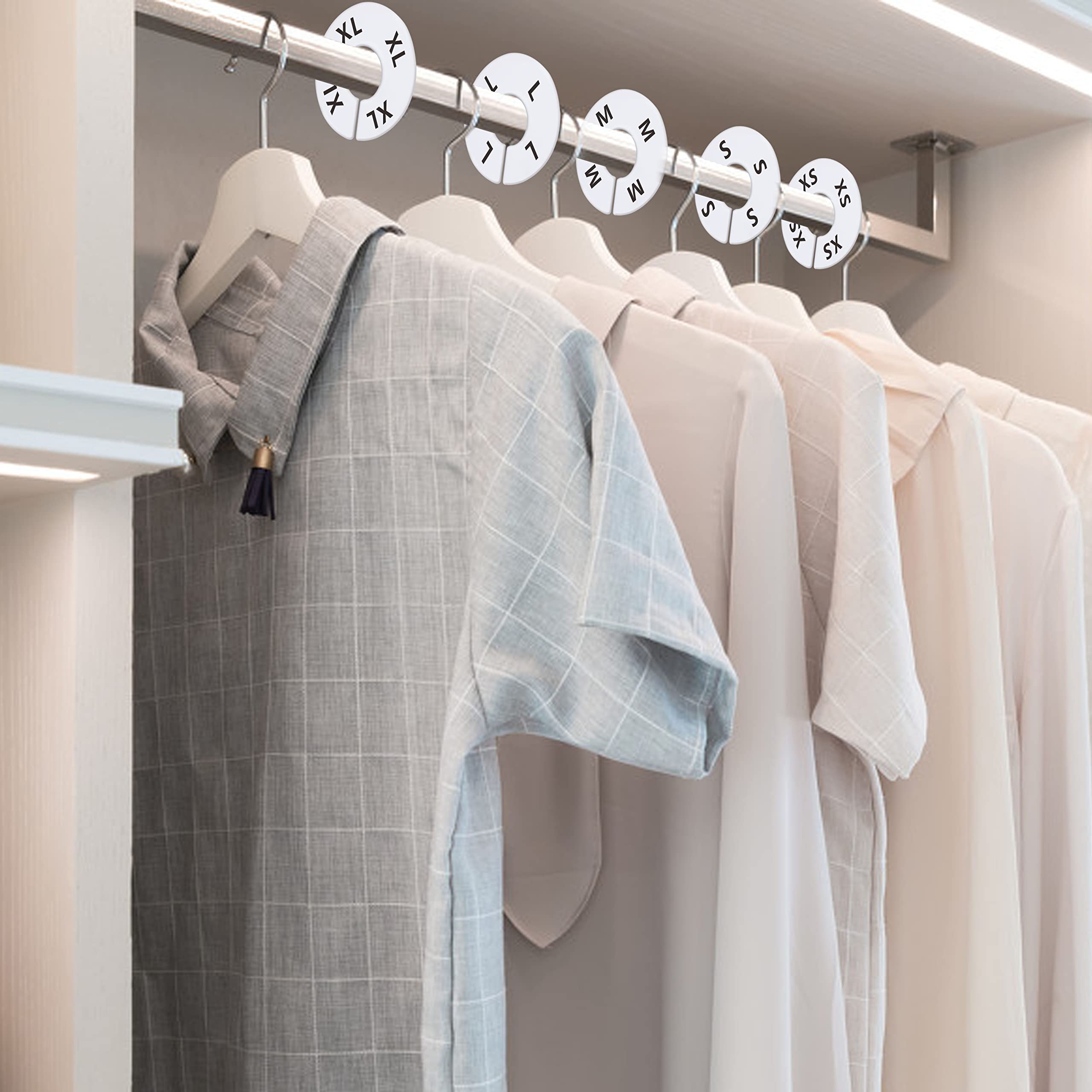 Vantasii 40 Pack Round White Plastic Clothing Size Closet Rack Dividers Hangers, Preprinted In 8 Sizes Xxs, Xs, S, M, L, Xl, Xxl