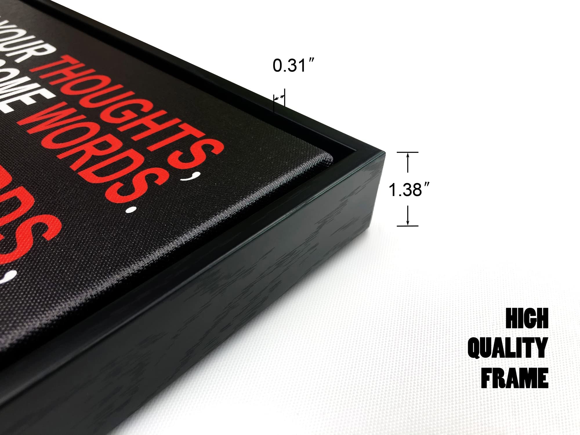 Pyradecor Black Framed Ready to Hang Watch Your Thoughts Motivational Classroom Poster Modern Canvas Prints Wall Art Paintings Pictures Artwork for Office Living Room Home Decorations