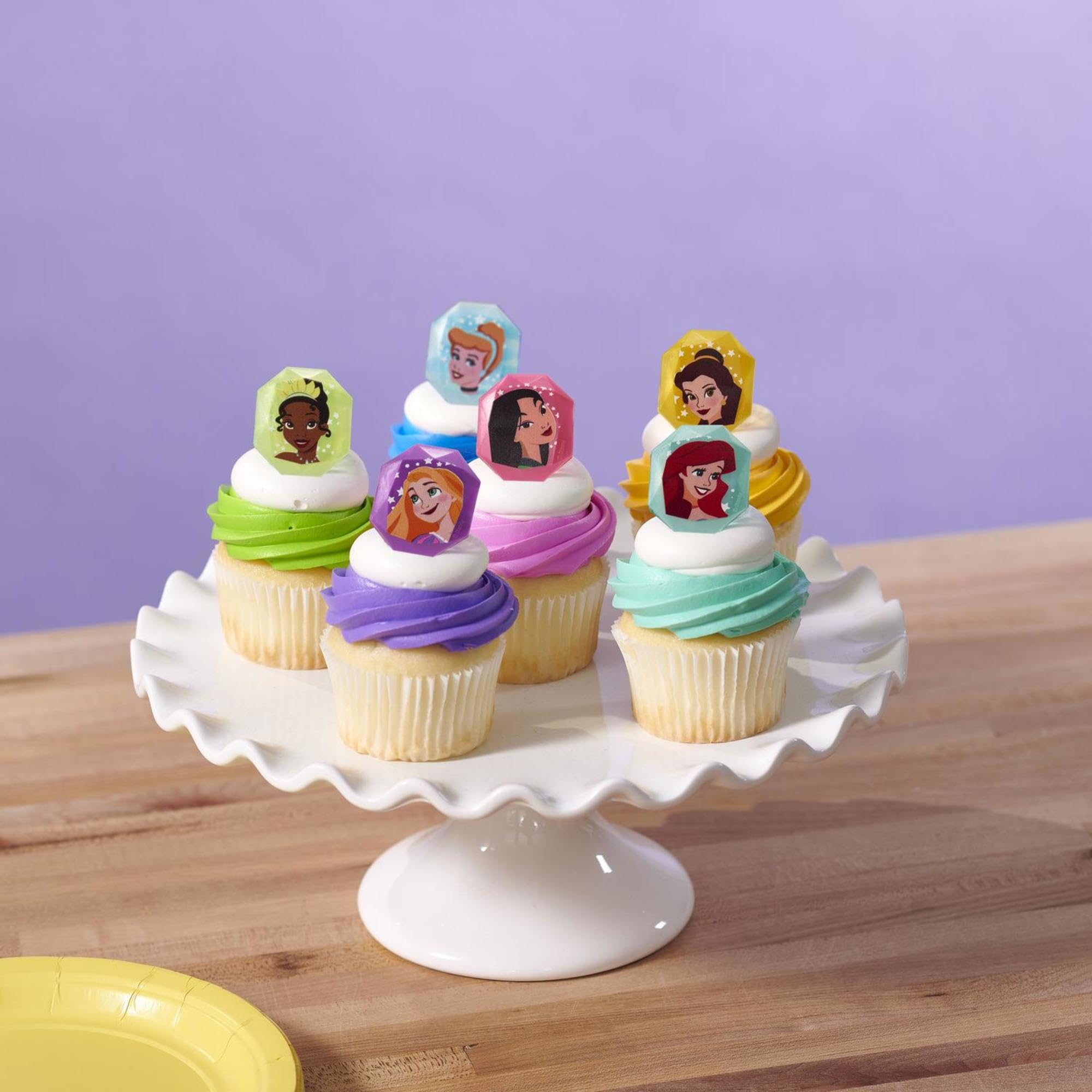 DecoPac Disney Princess Gemstone Rings  Cupcake Decorations Featuring Mulan  Cinderella  Tiana  Belle  Rapunzel and Ariel  Multicolored 3D Food Safe Cake Toppers - 24 Pack