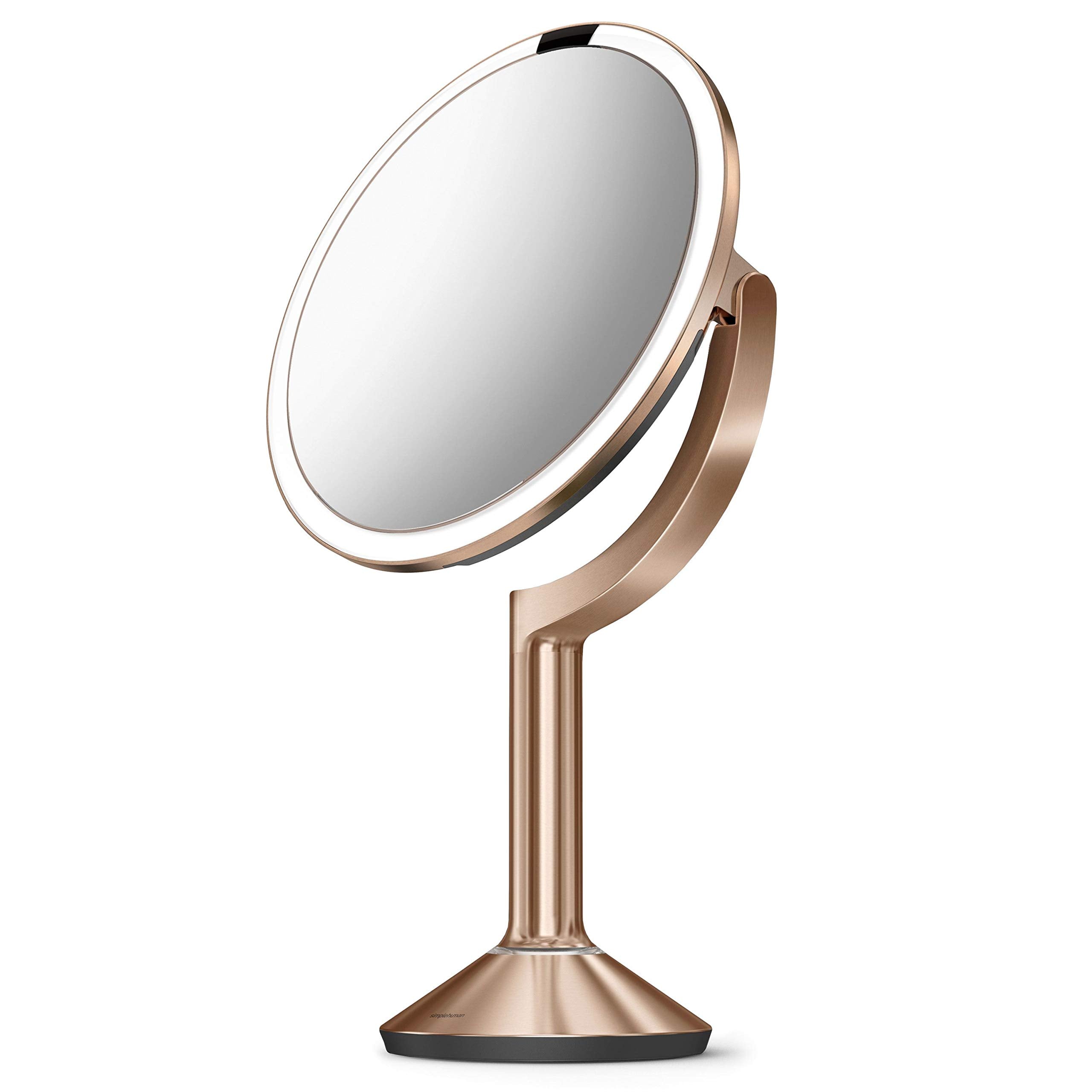 simplehuman ST3034 20cm Sensor Mirror Trio with Touch-Control Brightness, Light Up Makeup Magnifying Mirror, 10x, 5x, 1x Magnifi