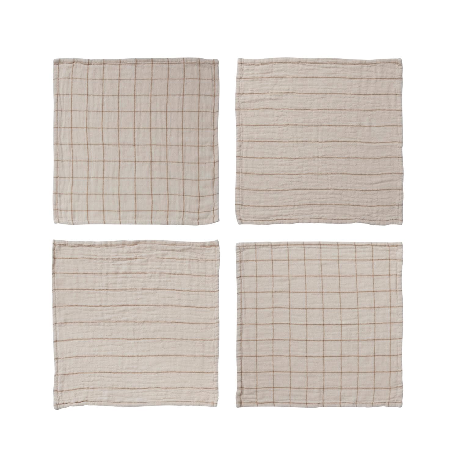 Bloomingville Square Double Cotton, Cream And Taupe Patterned Set Of 4 Napkins, 18'' L X 18'' W X 1'' H, White