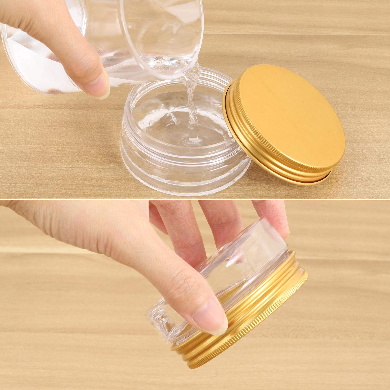 Tecbeauty 12-Pack 60Ml Empty Jars Clear Plastic Slime Storage Favor Round Pot With Lids For Beauty Products, Gold